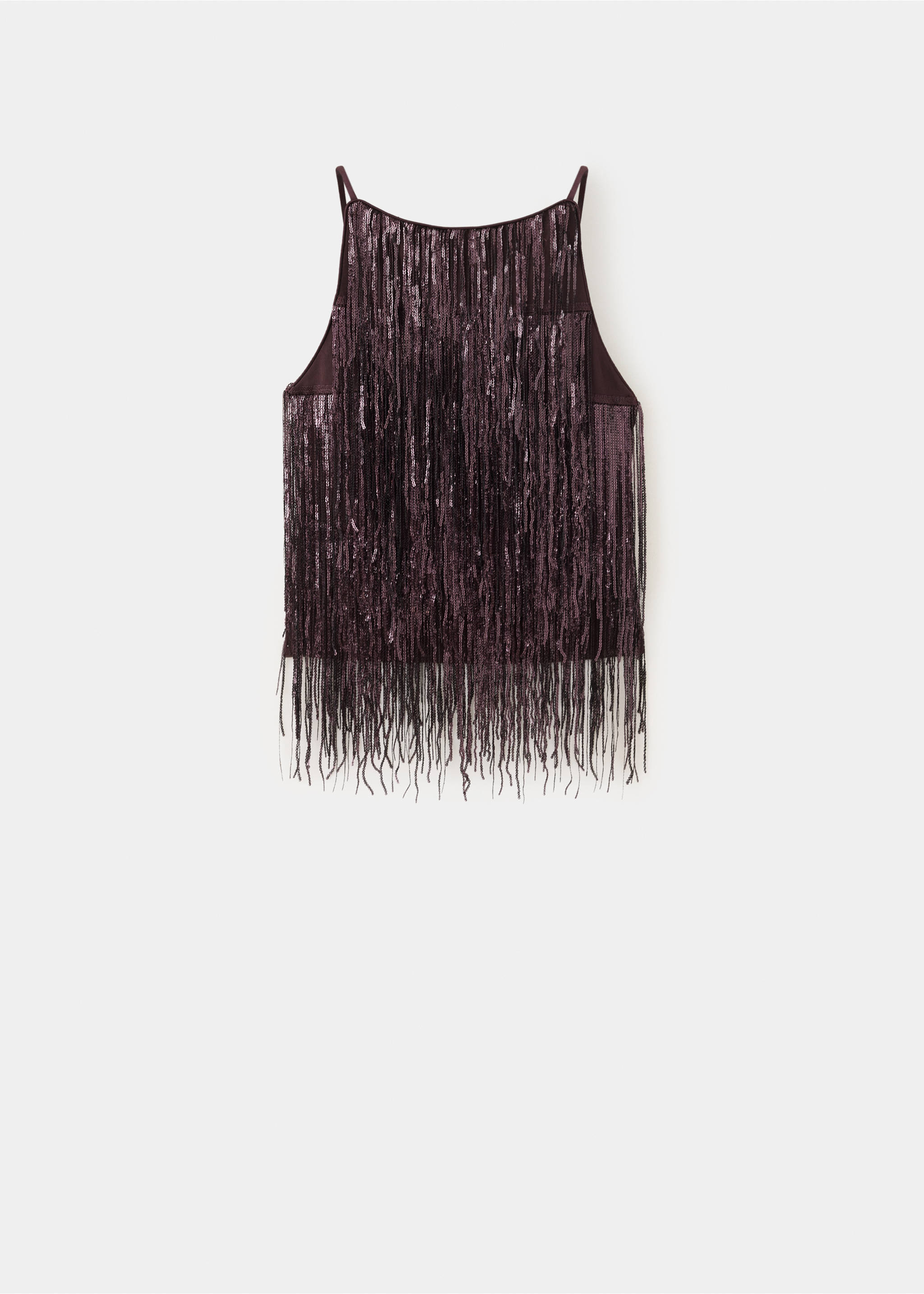 Dark plum camisole top covered in shimmering sequin fringe., Burgundy. Ref: 37039125-00.
