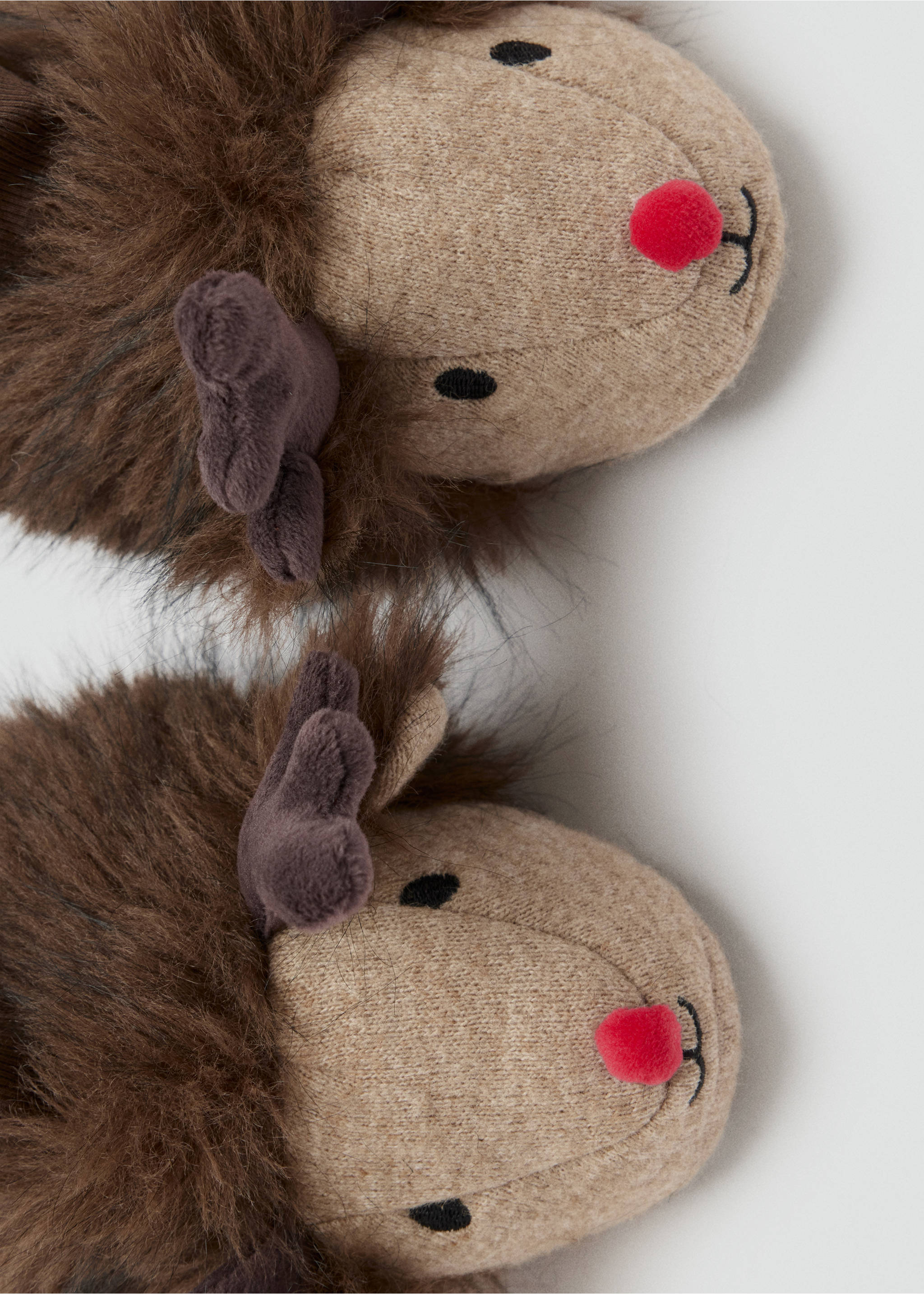 Children's reindeer slippers with red pom-pom noses and brown faux-fur., Brown. Ref: 37039134-00.