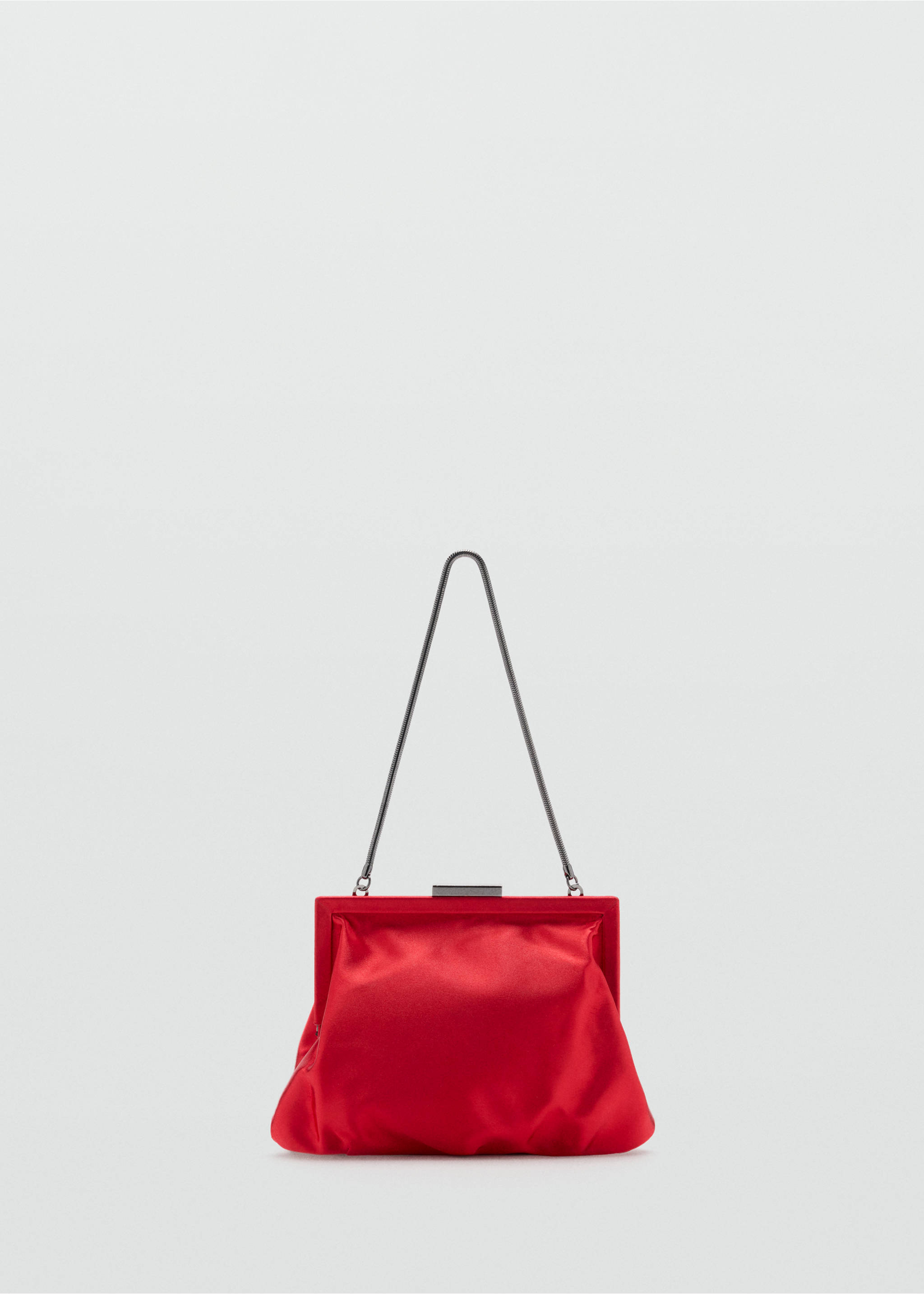 Red satin handbag with a structured frame and thin chain strap., Red. Ref: 37039141-00.