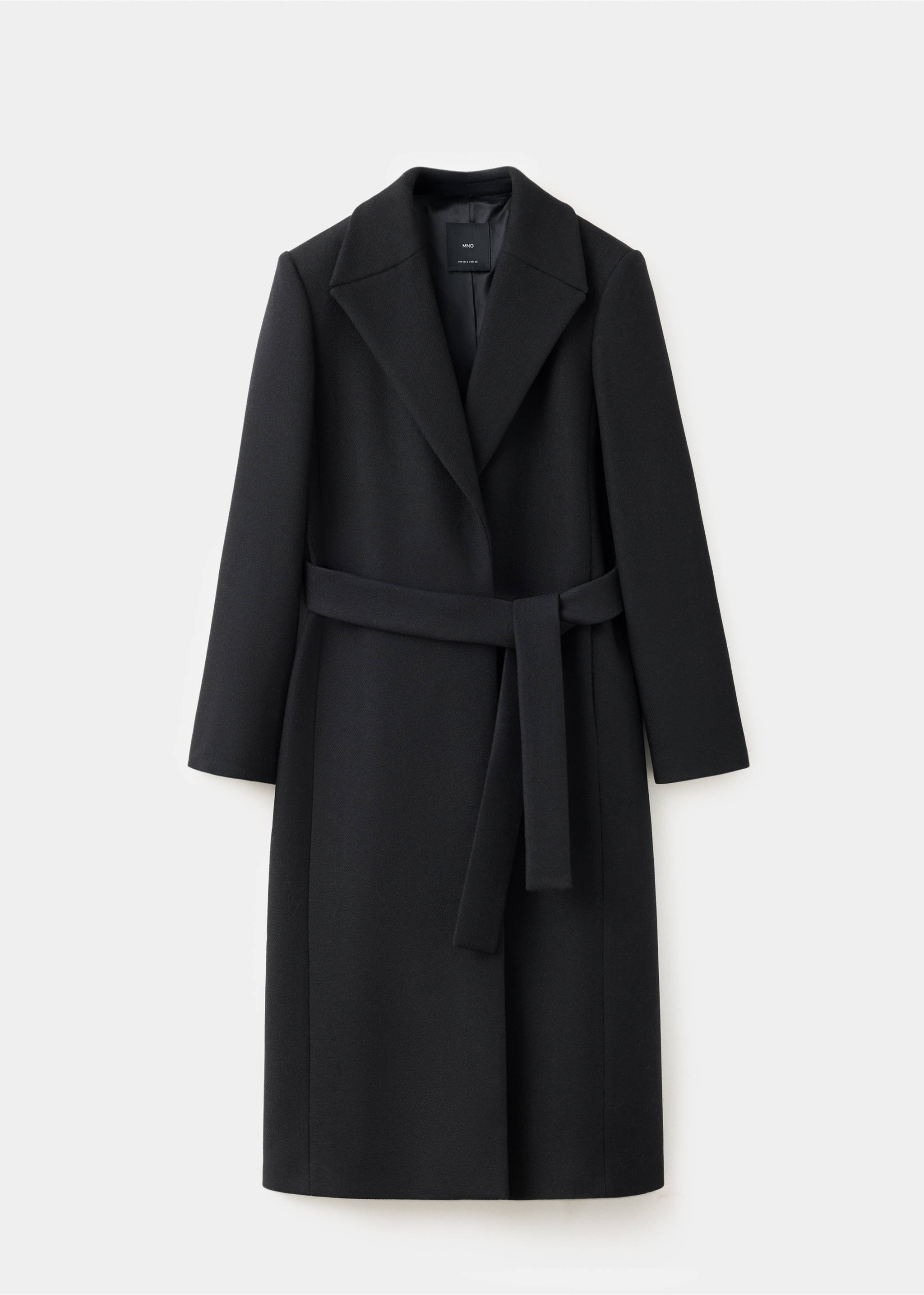 Black belted coat with lapel collar, Black. Ref: 37039143-00.