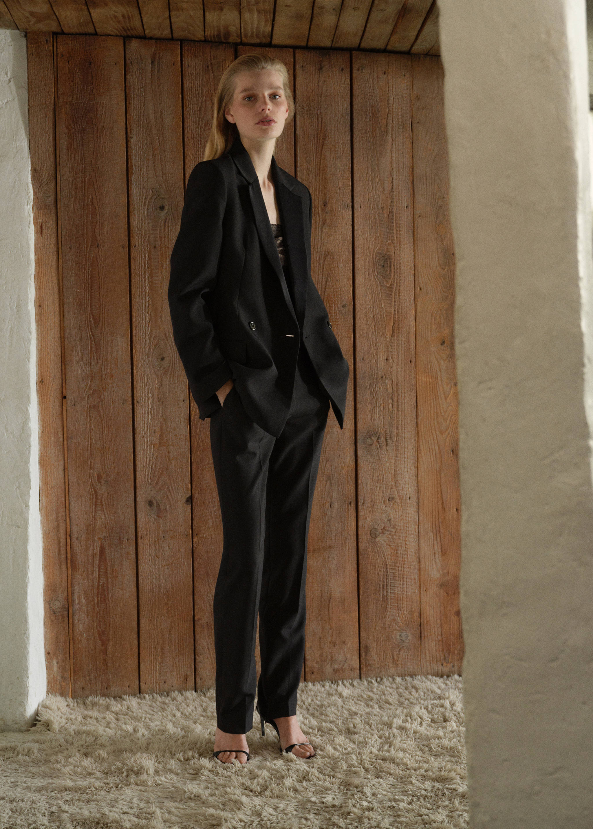 Wool trousers with slit hem - General plane