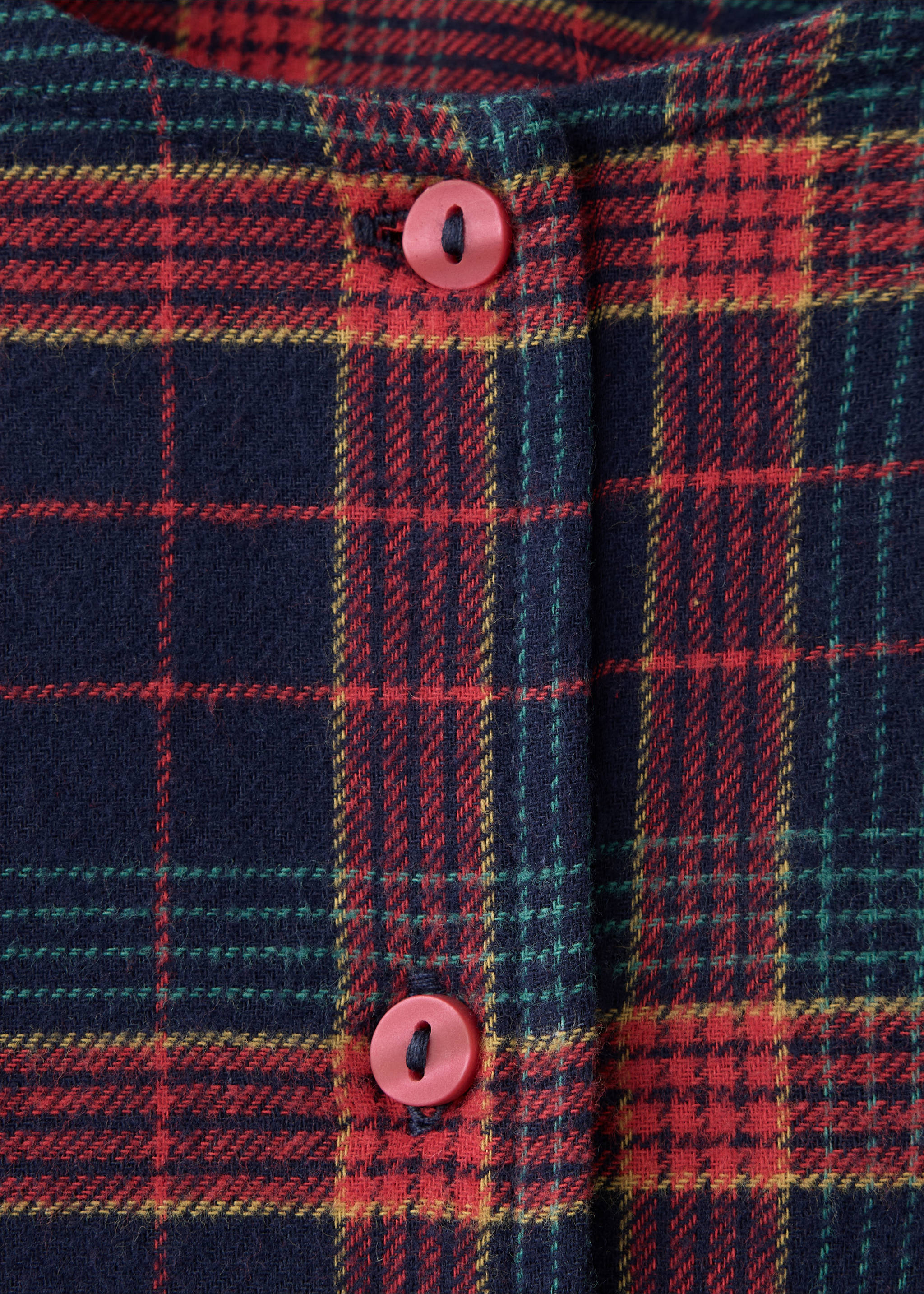 Kids' red and navy blue check pyjamas, detail of button placket., Navy. Ref: 37039212-00.