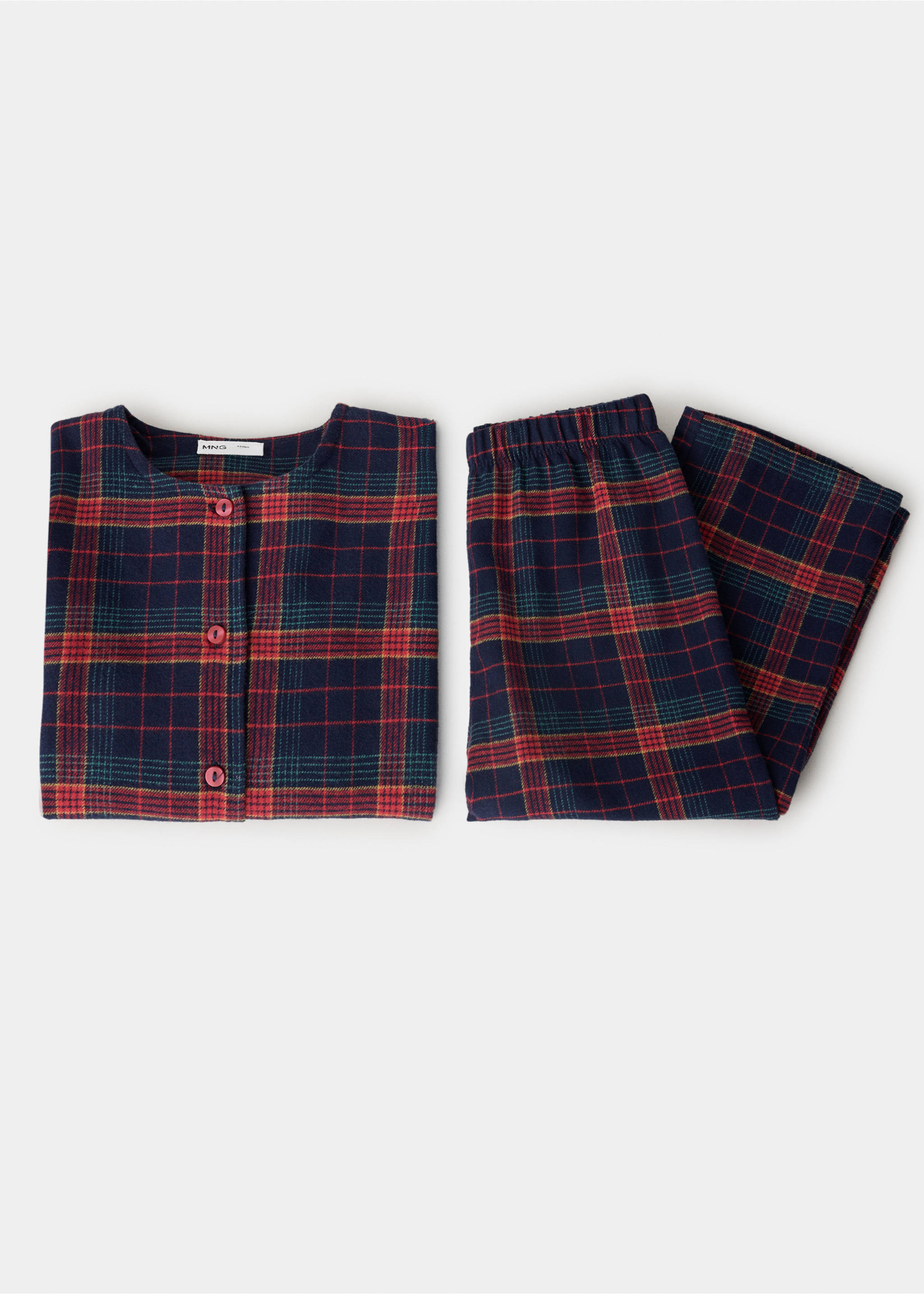 Kids' navy blue plaid pyjama set featuring a button-up top and trousers., Navy. Ref: 37039212-00.