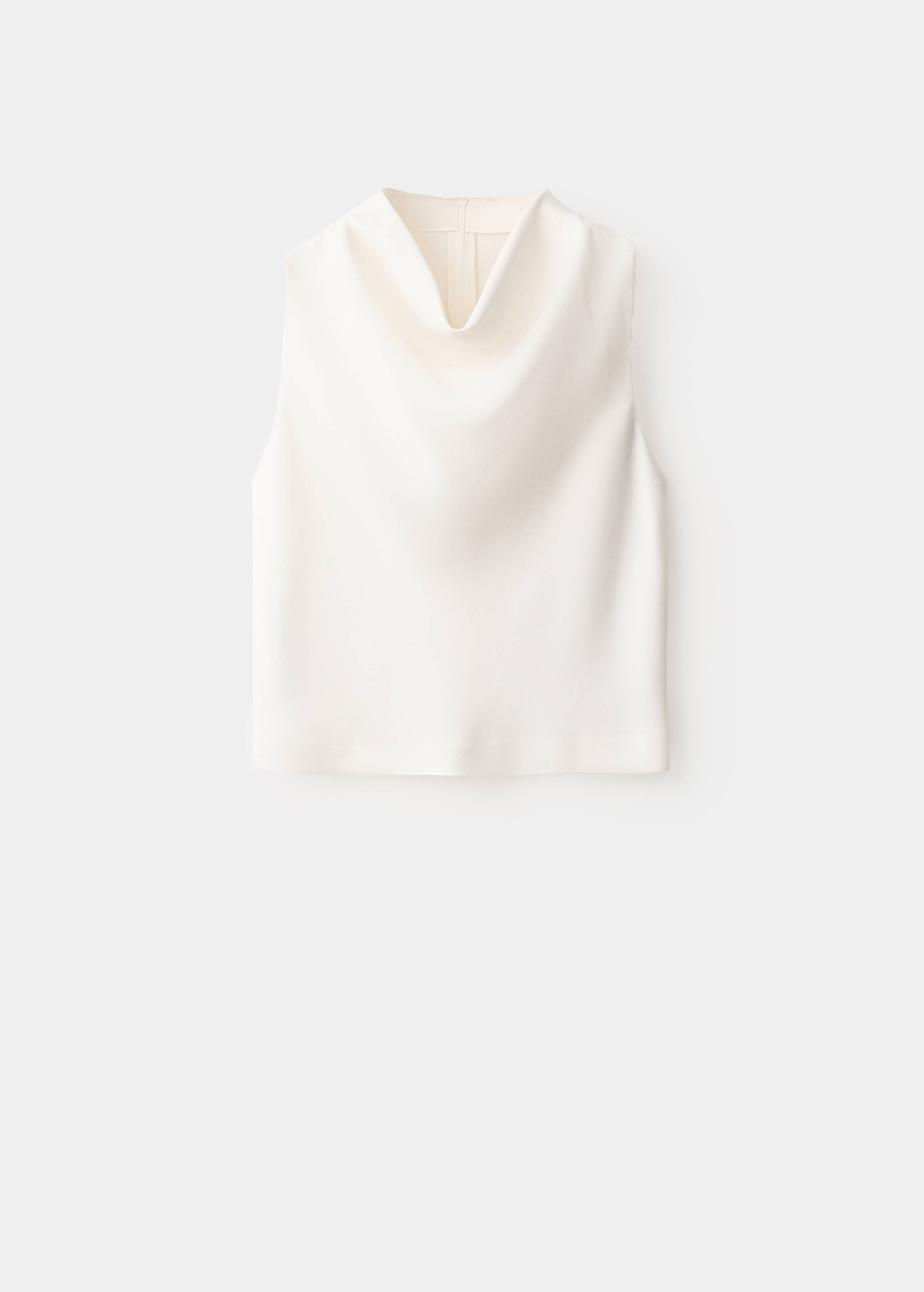 Off-white sleeveless top with a cowl neckline.