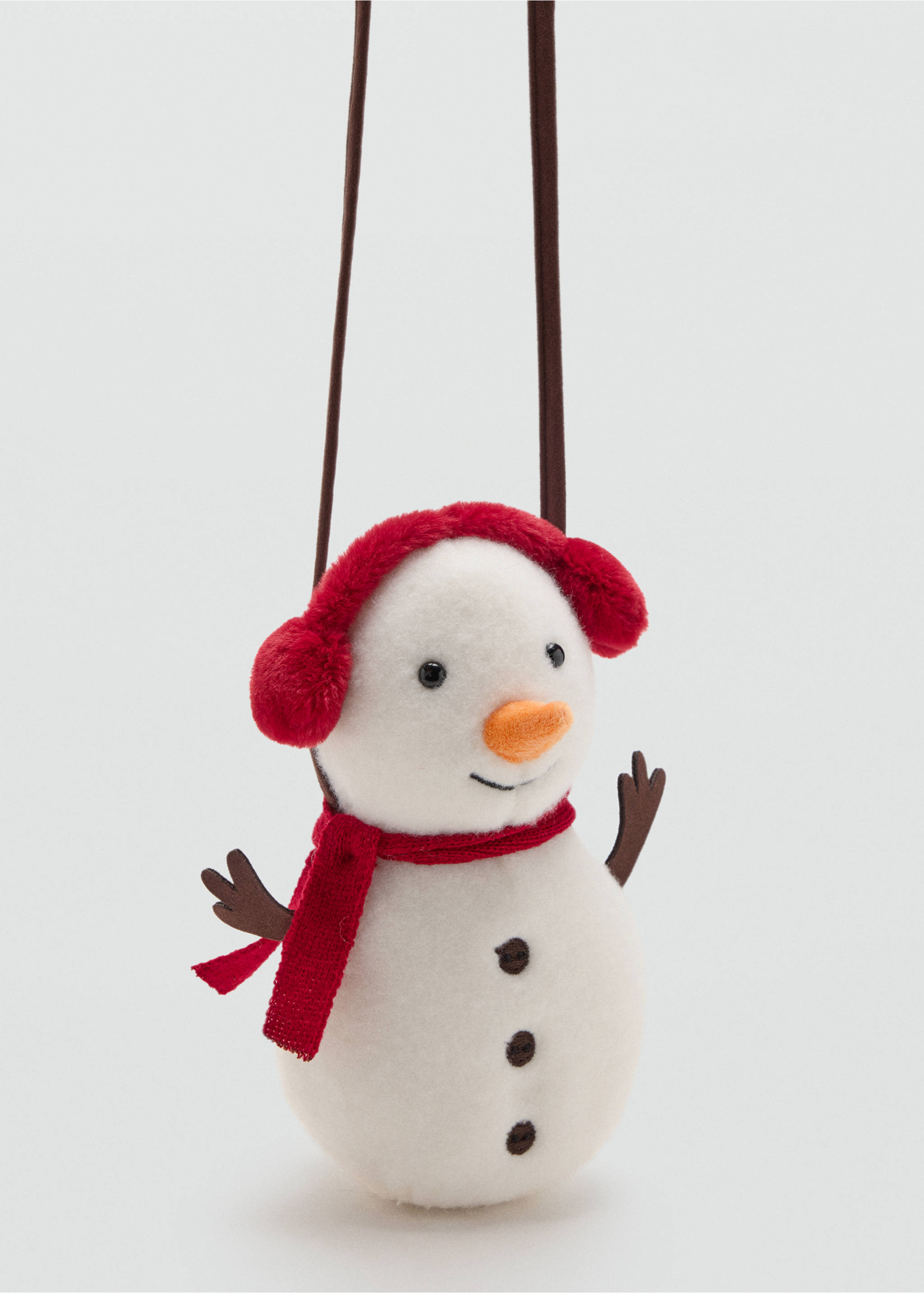 Snowman-shaped crossbody bag in white plush with a red scarf and earmuffs., White. Ref: 37039219-00.
