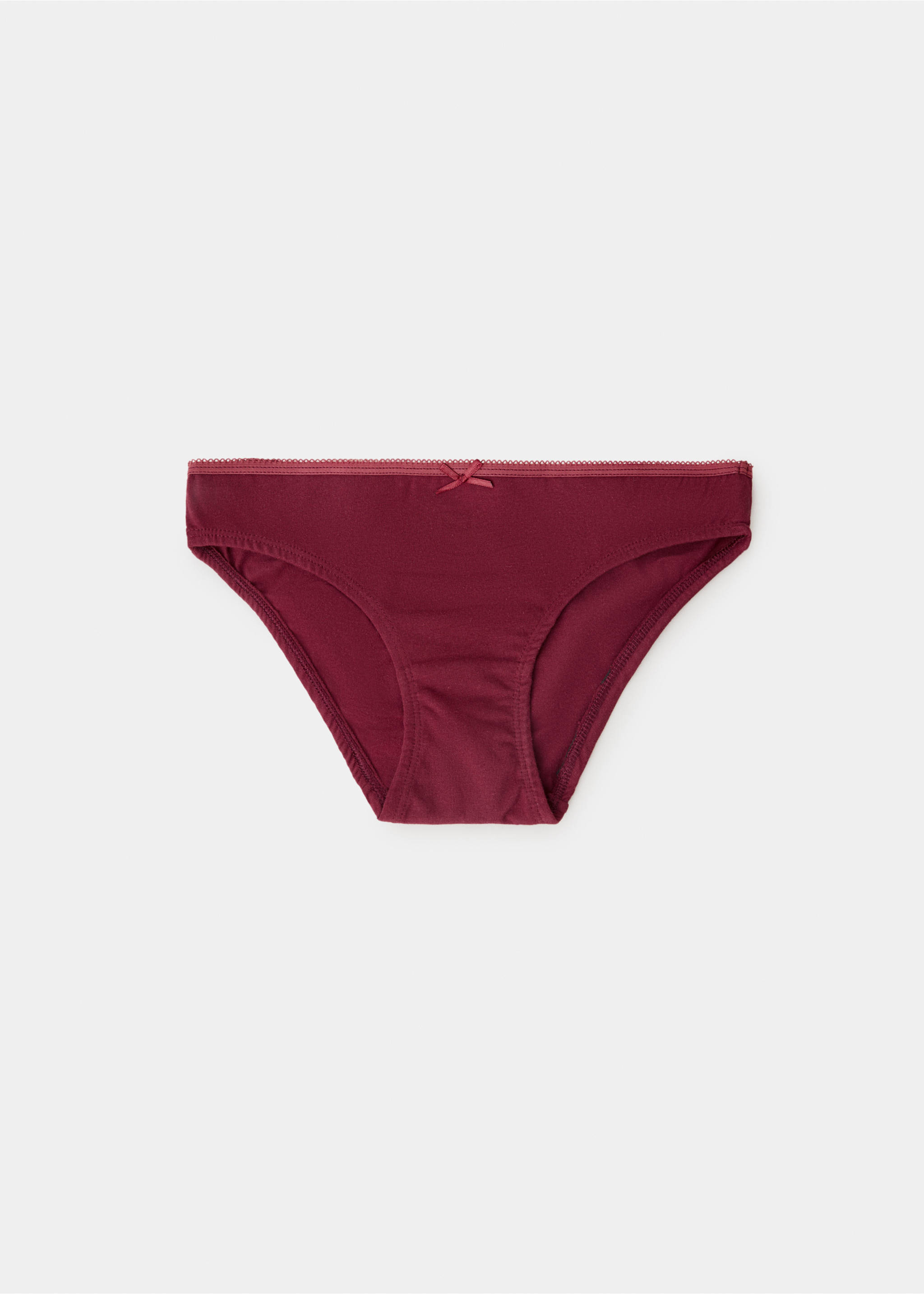 Burgundy briefs for kids with picot trim and a small bow., Burgundy. Ref: 37039223-00.