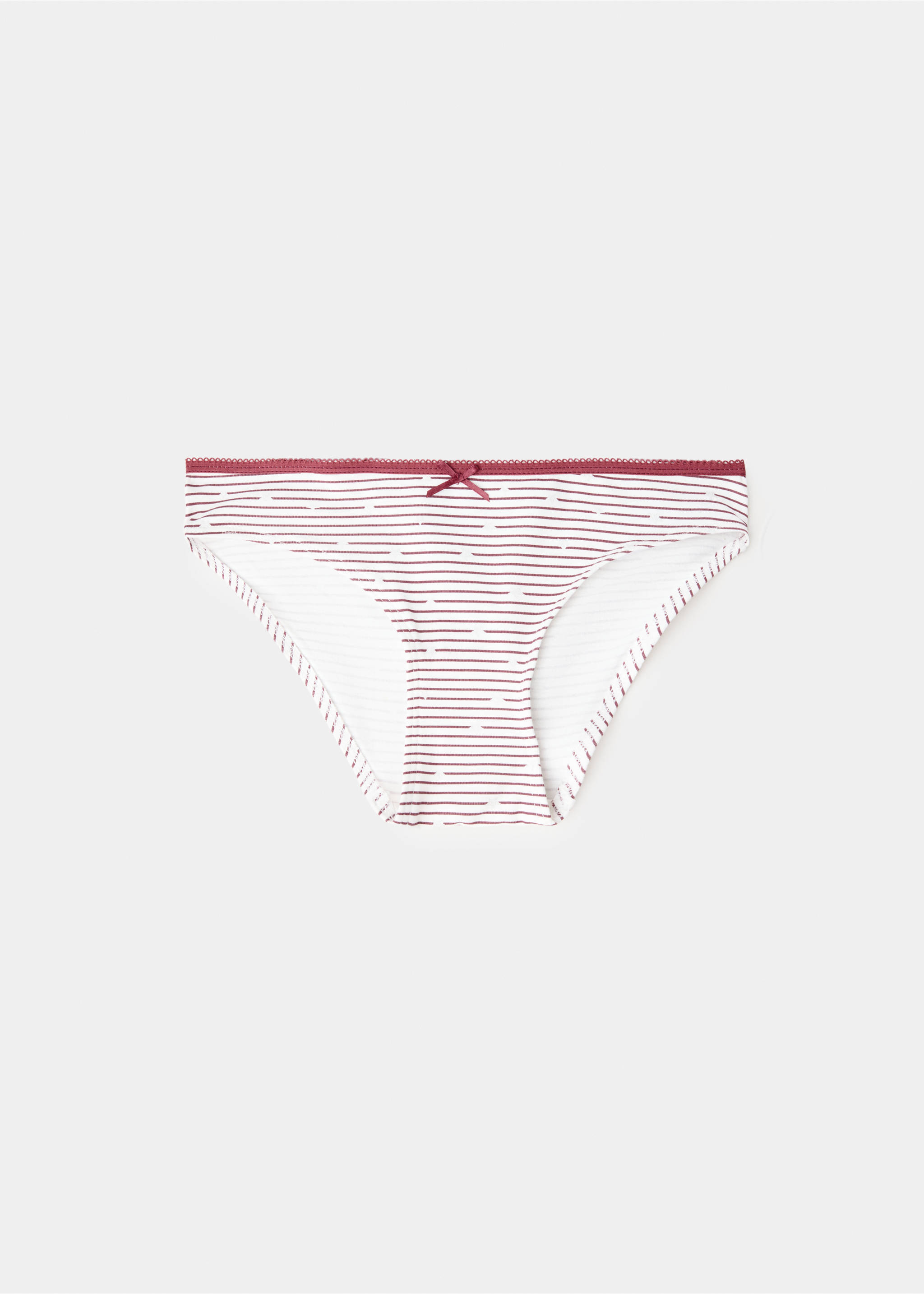 Striped briefs with a scalloped waistband and a small front bow., Burgundy. Ref: 37039223-00.