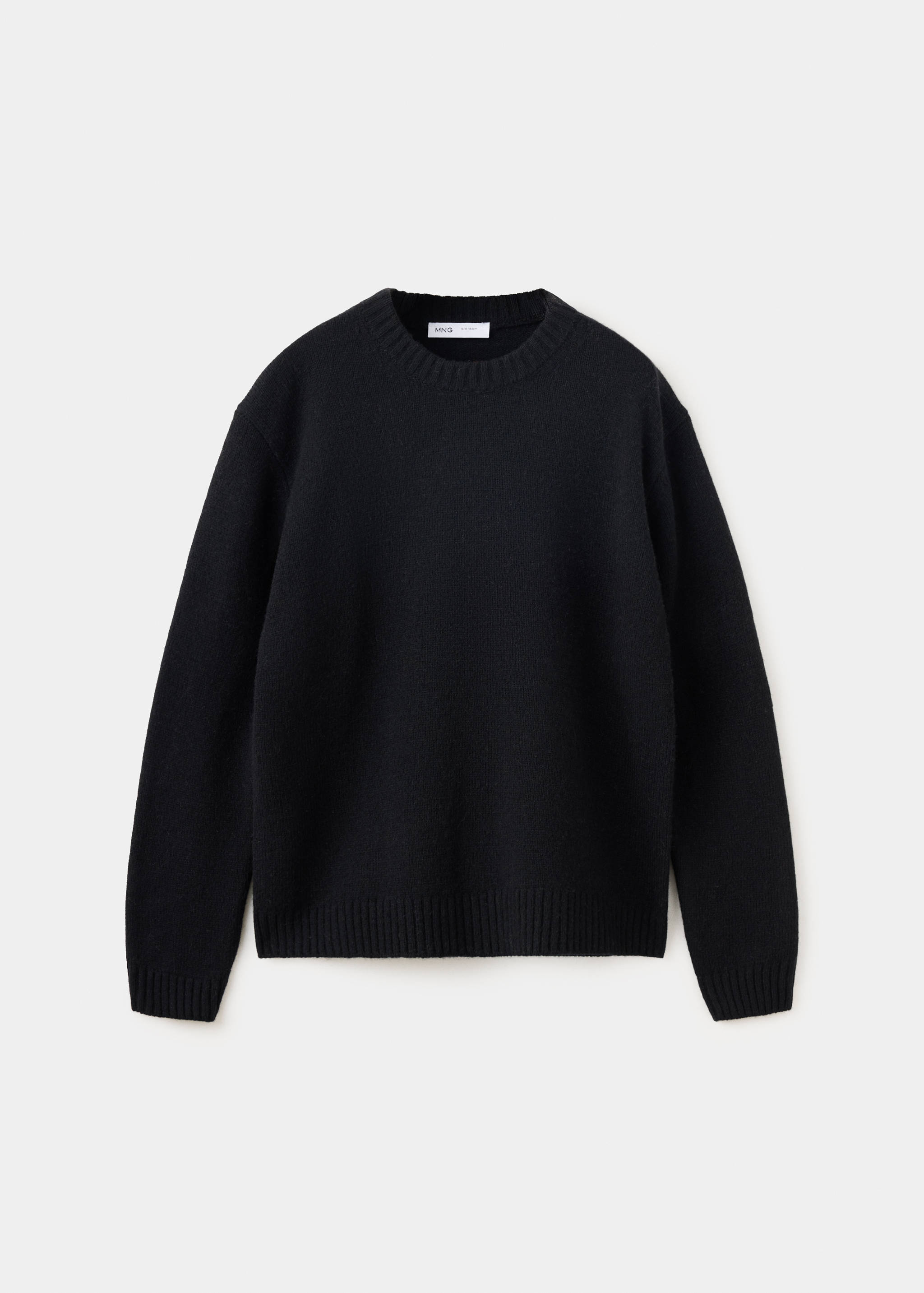 Black children's crew neck sweater with ribbed trim.