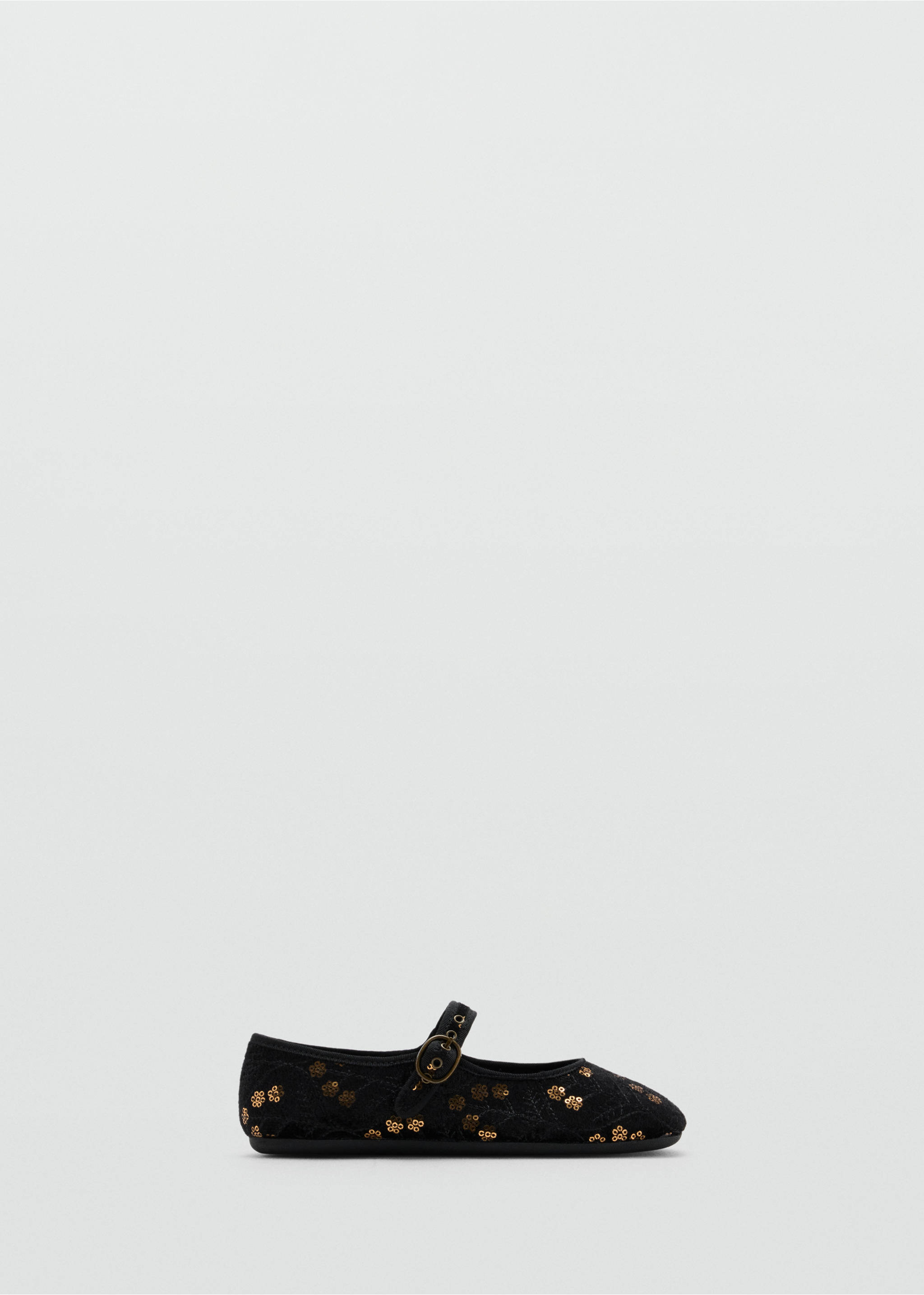 Black sequin-embroidered Mary Jane shoe with a strap and buckle., Black. Ref: 37039229-00.
