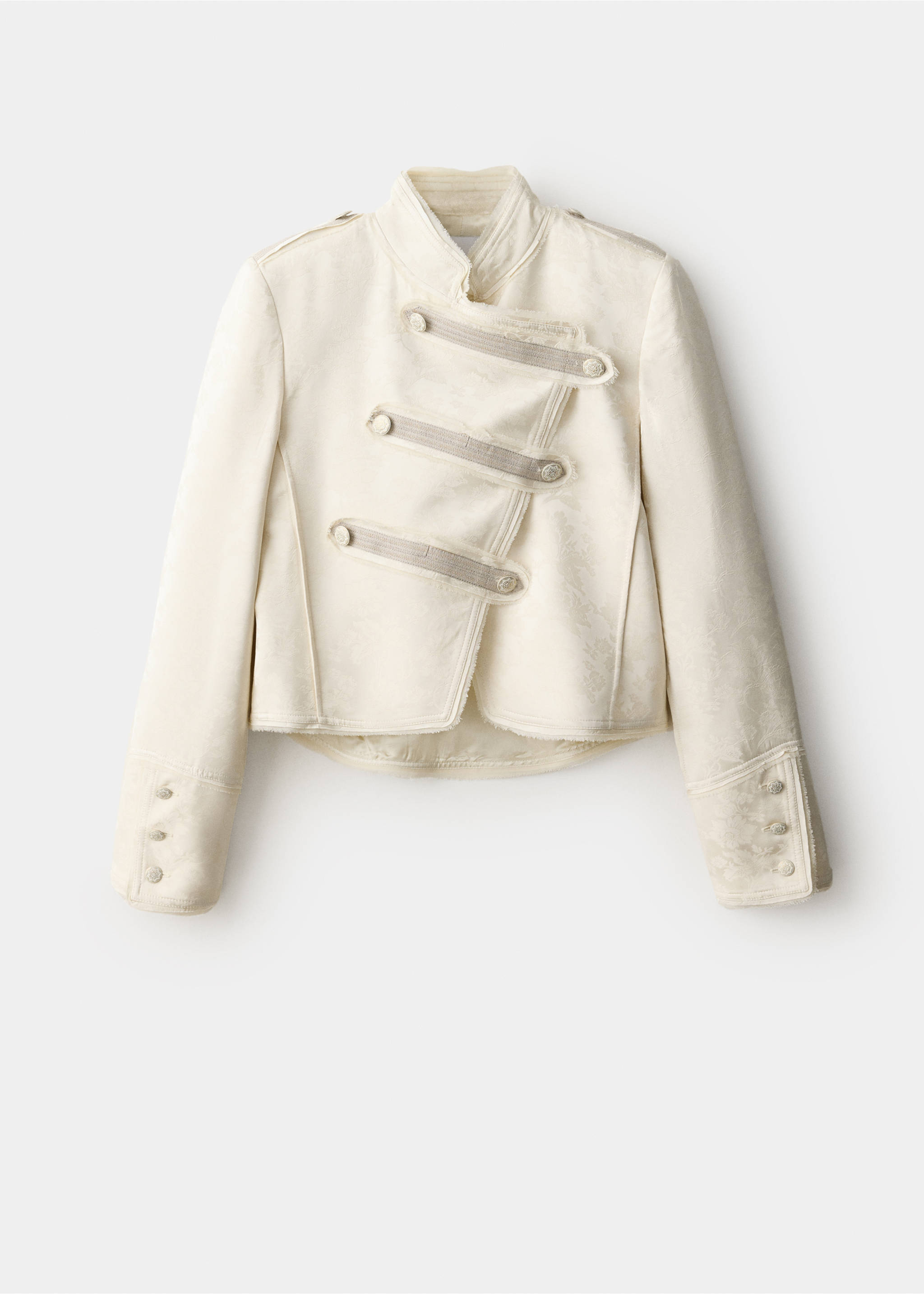Cream cropped jacket with mandarin collar and braided front trim., Ecru. Ref: 37039230-00.