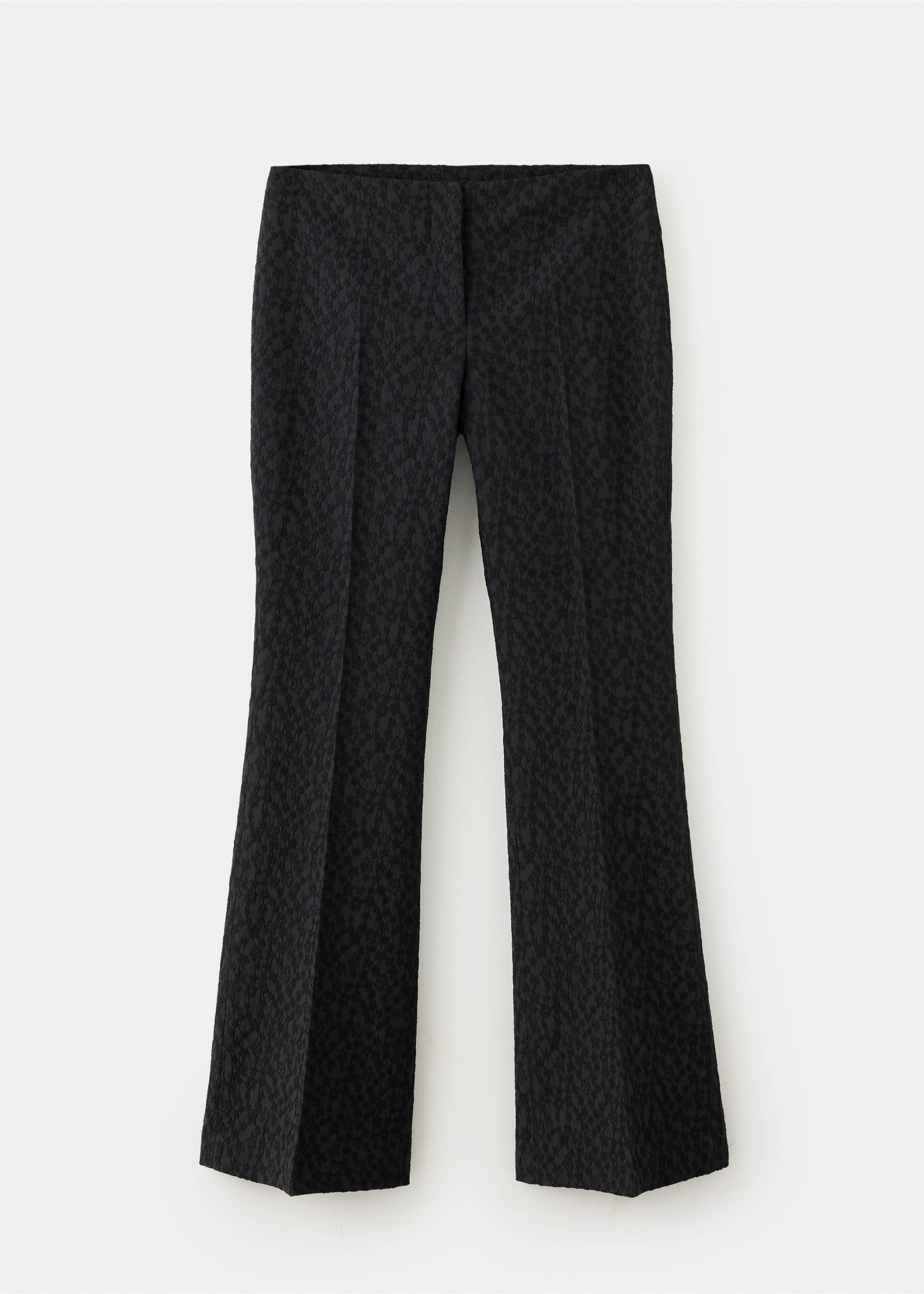 Black textured trousers with pressed center creases., Black. Ref: 37039404-00.