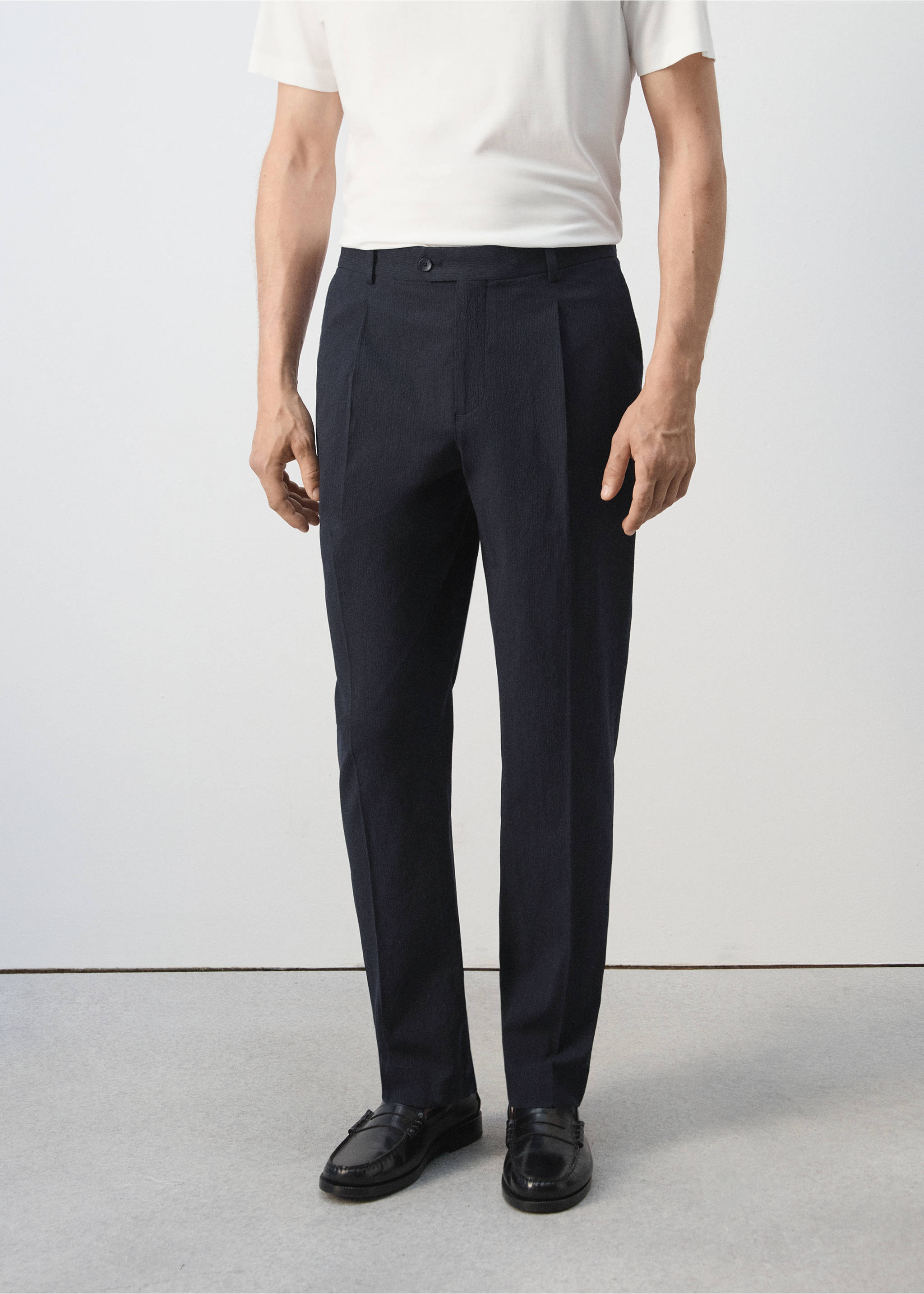 Calças slim fit de mistura de algodão e liocel - Plano médio, Azul-marinho. Ref: 37041335-00.