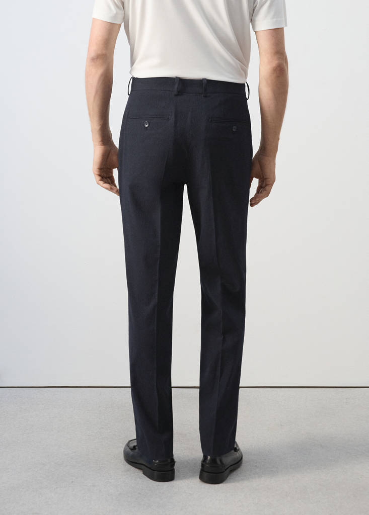 Slim fit cotton lyocell seersucker trousers — Navy