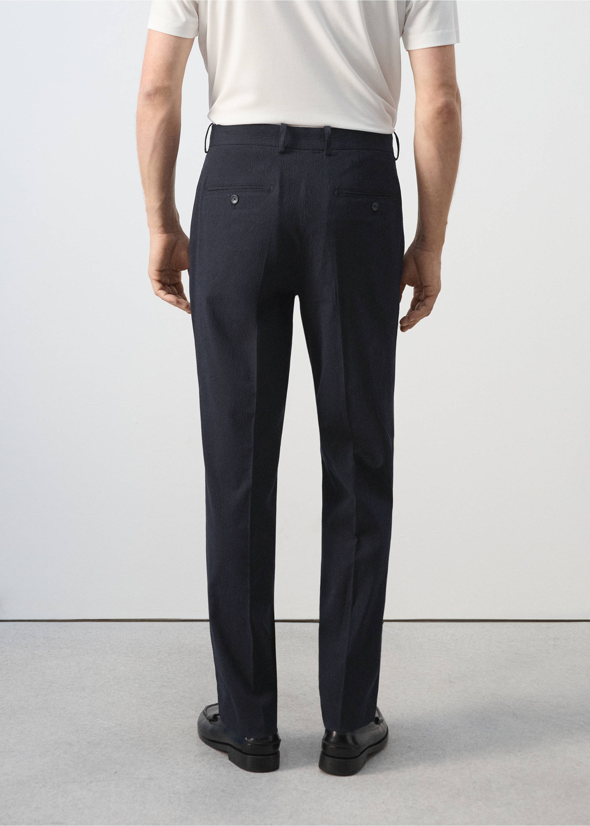 Calças slim fit de mistura de algodão e liocel - Verso do artigo, Azul-marinho. Ref: 37041335-00.