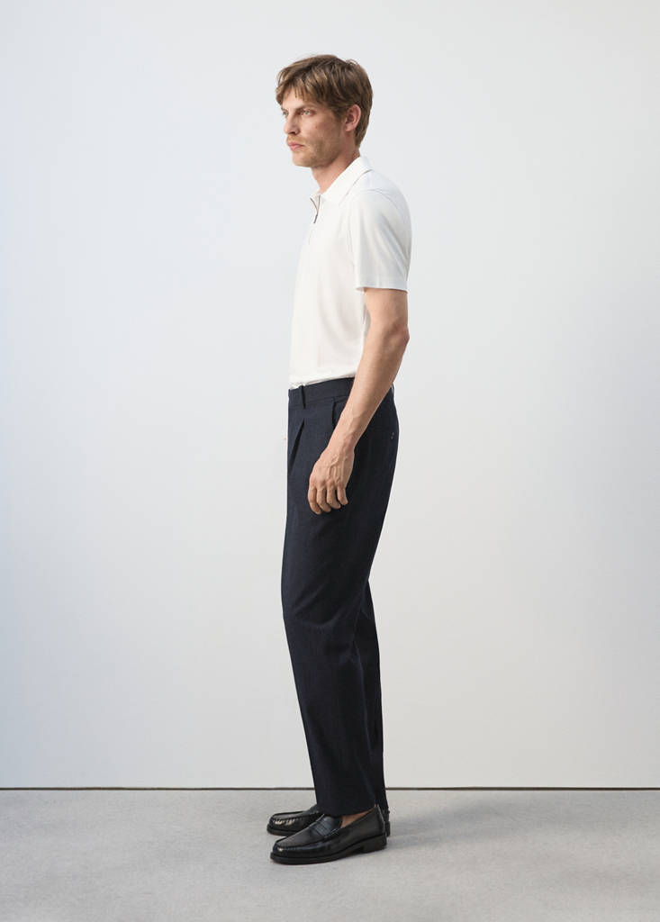 Slim fit cotton lyocell seersucker trousers — Navy