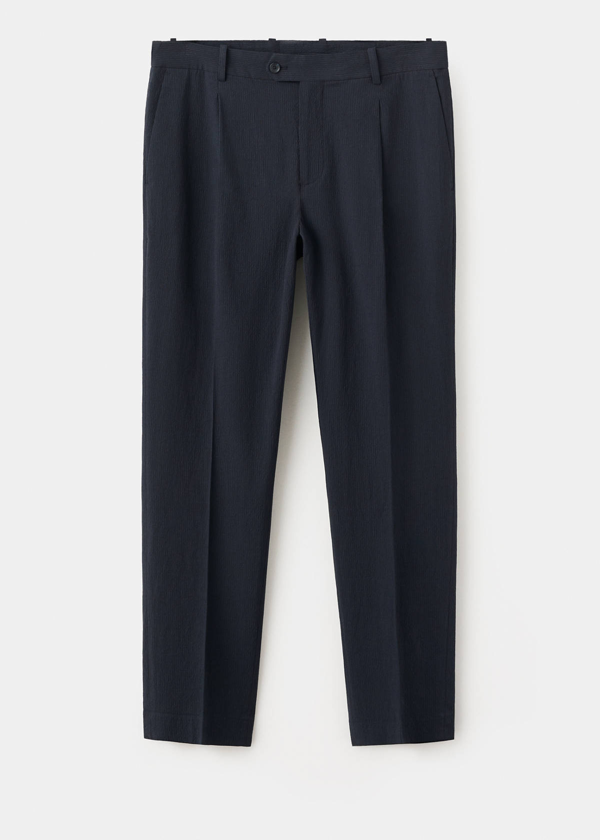 Slim fit cotton lyocell seersucker trousers — Navy