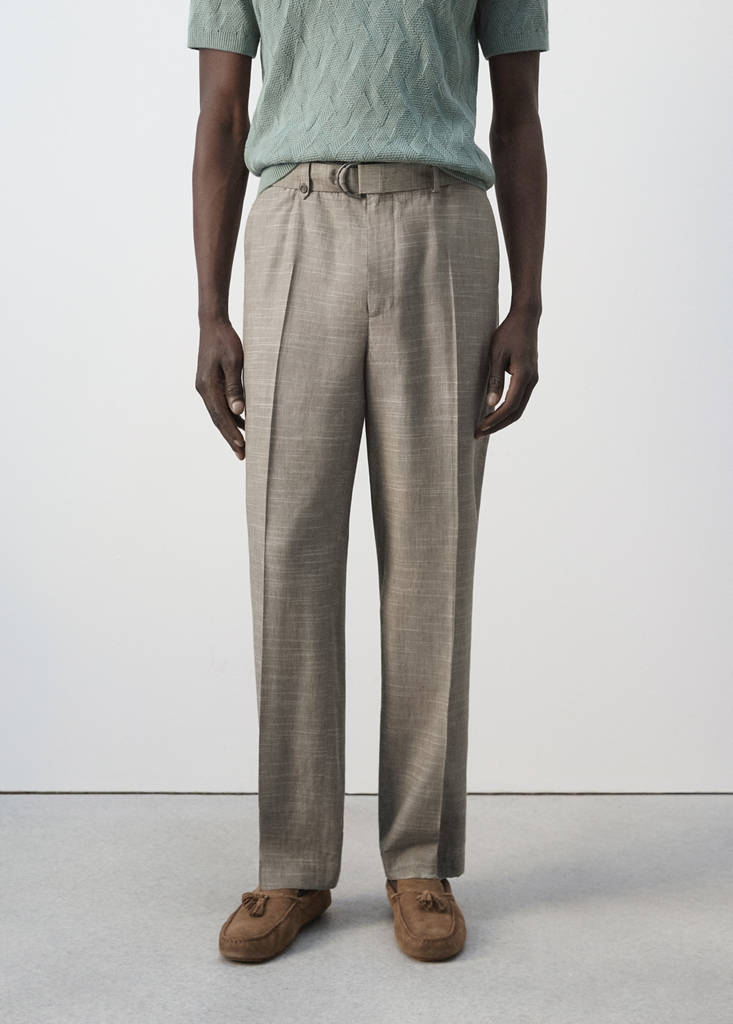 Relaxed fit linen blend trousers — Mink Grey