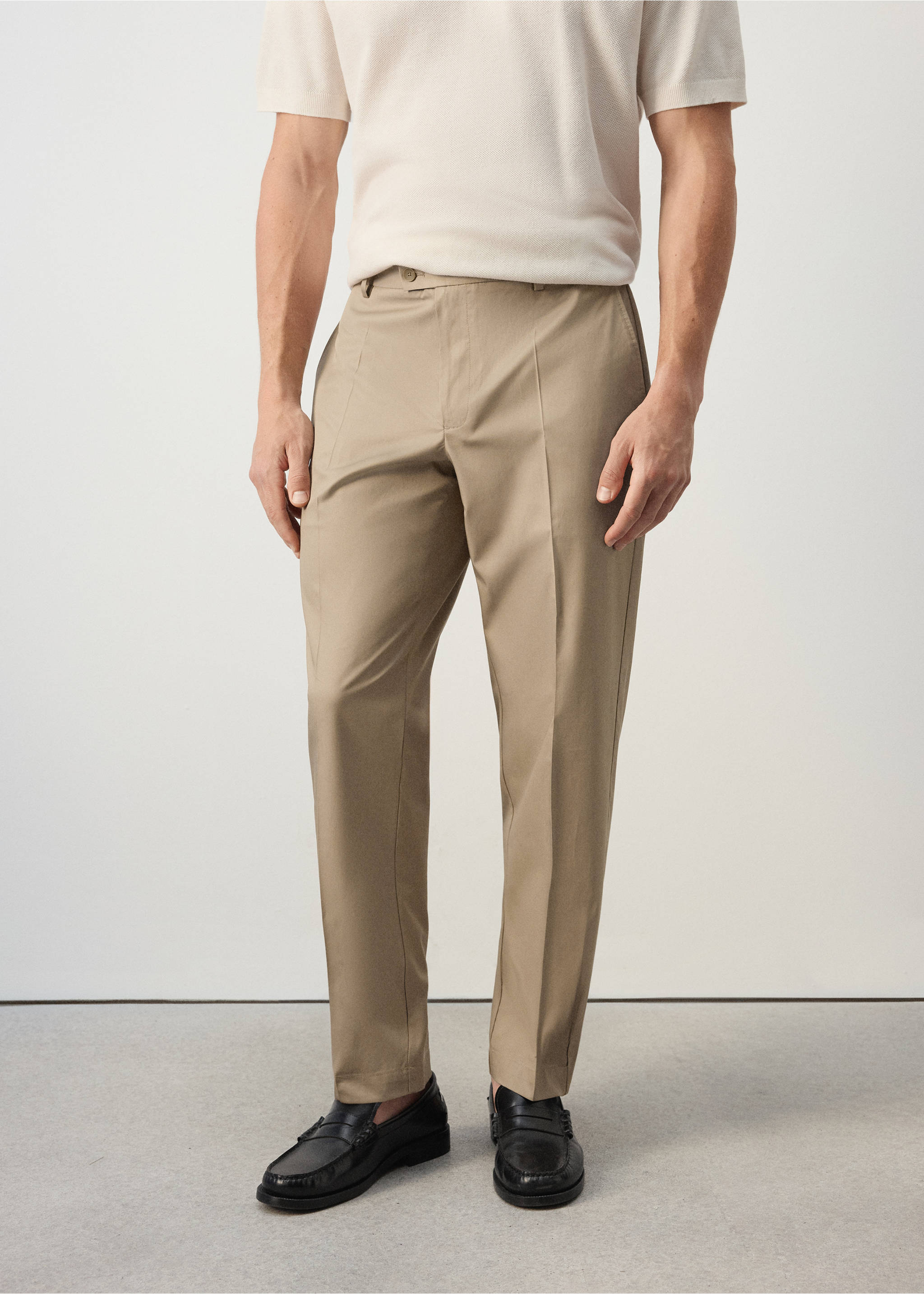 Pantalón regular fit mezcla lyocell algodón - Plano medio, Marrón. Ref: 37041337-00.