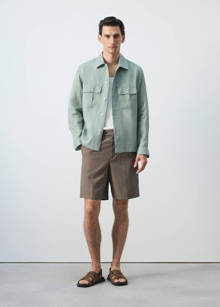 Regular-fit 100% linen overshirt — Emerald Green