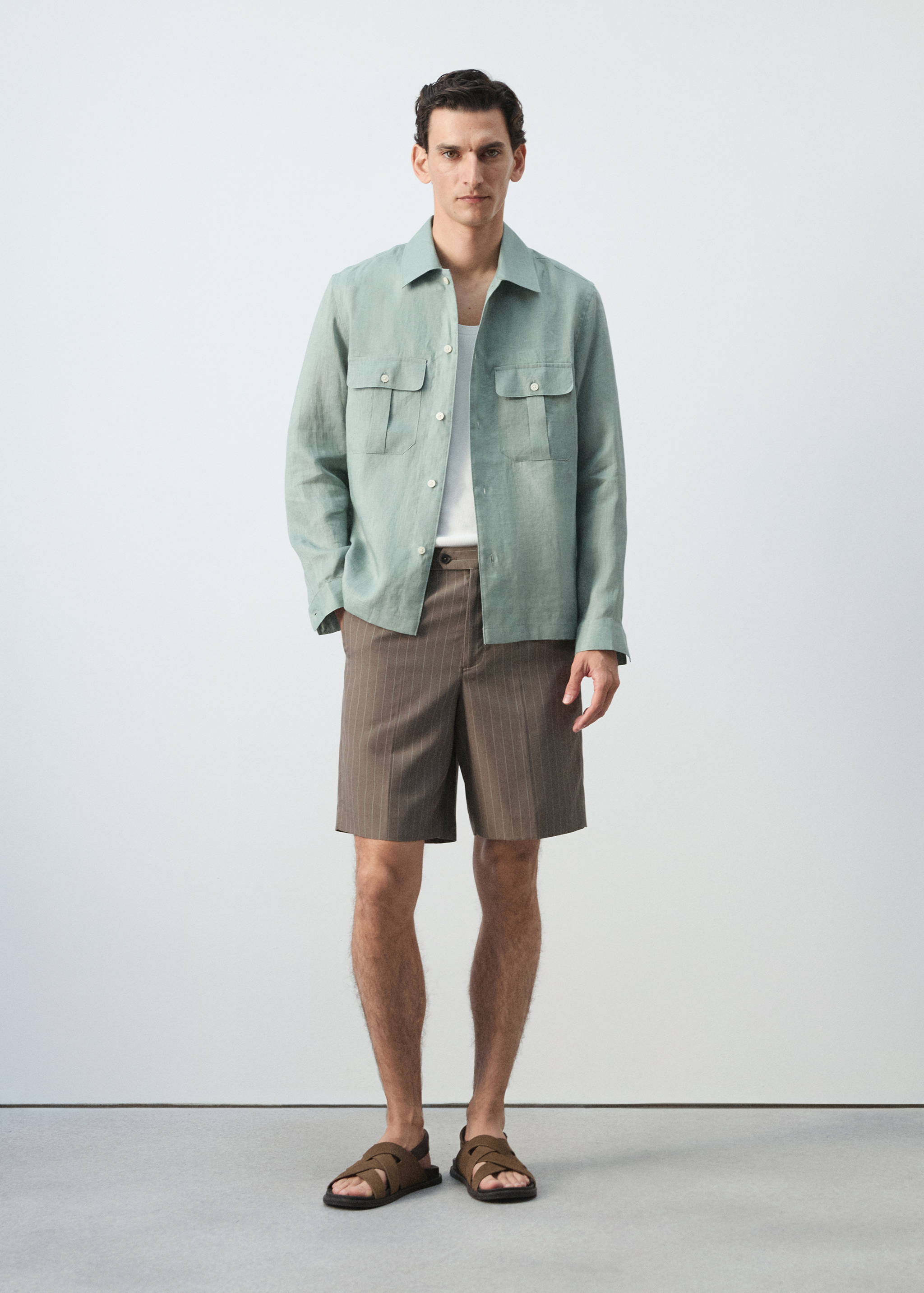 Regular-fit 100% linen overshirt - General plane