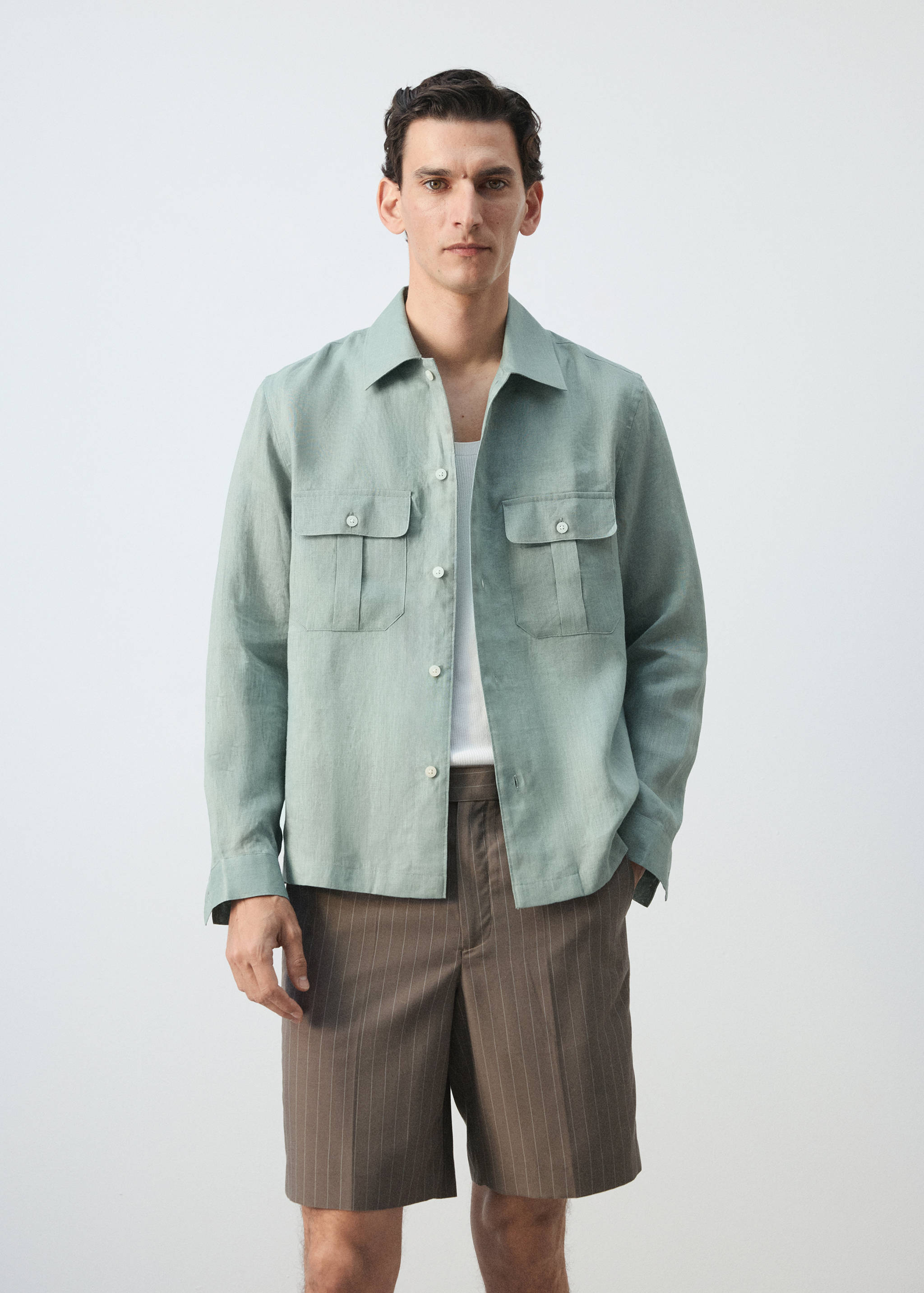 Regular-fit 100% linen overshirt - Medium plane