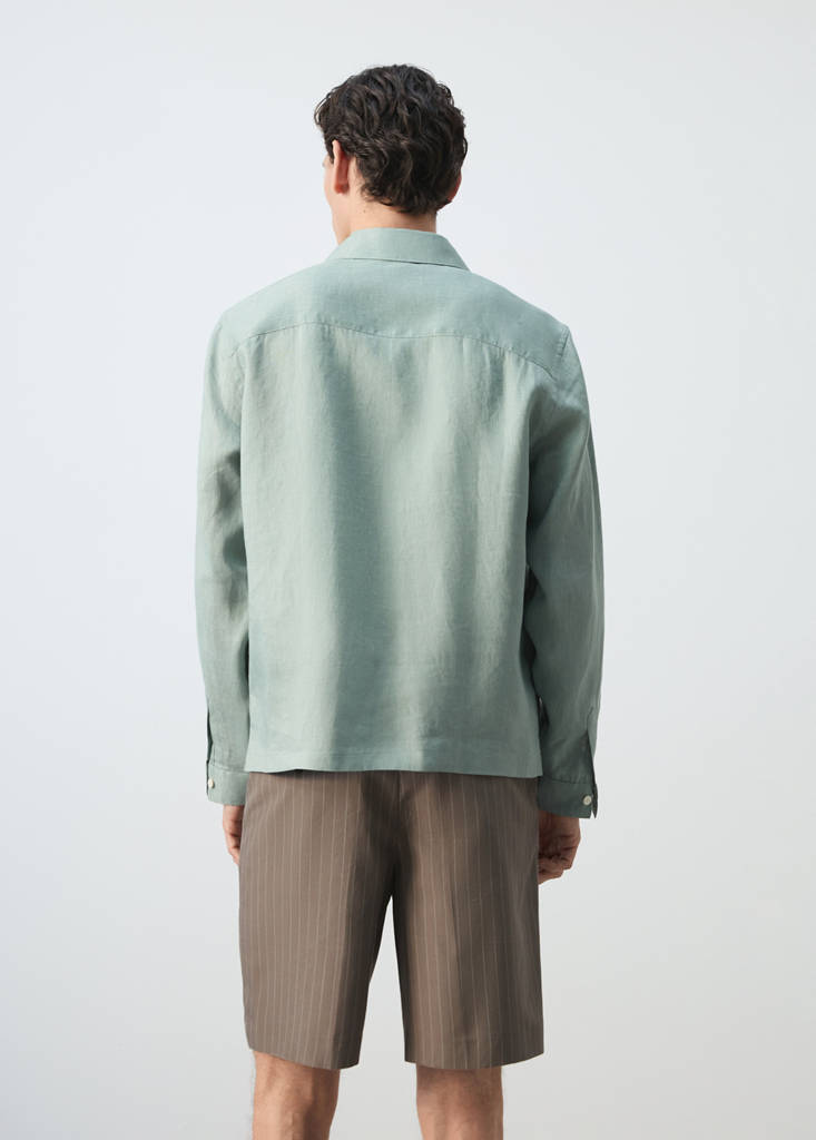 Regular-fit 100% linen overshirt — Emerald Green