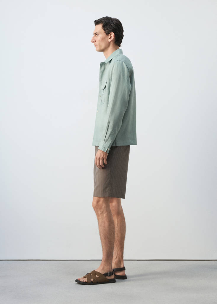 Regular-fit 100% linen overshirt — Emerald Green