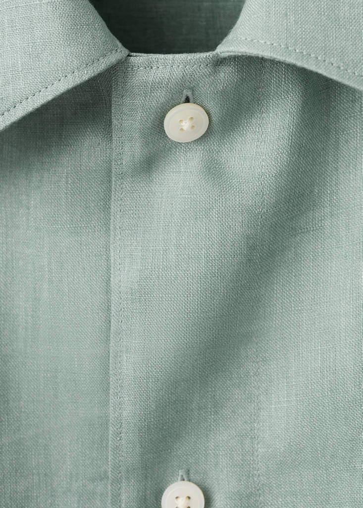 Regular-fit 100% linen overshirt — Emerald Green