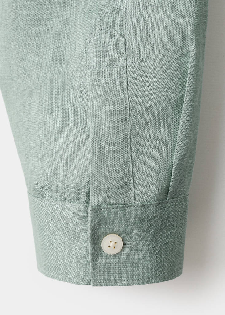 Regular-fit 100% linen overshirt — Emerald Green
