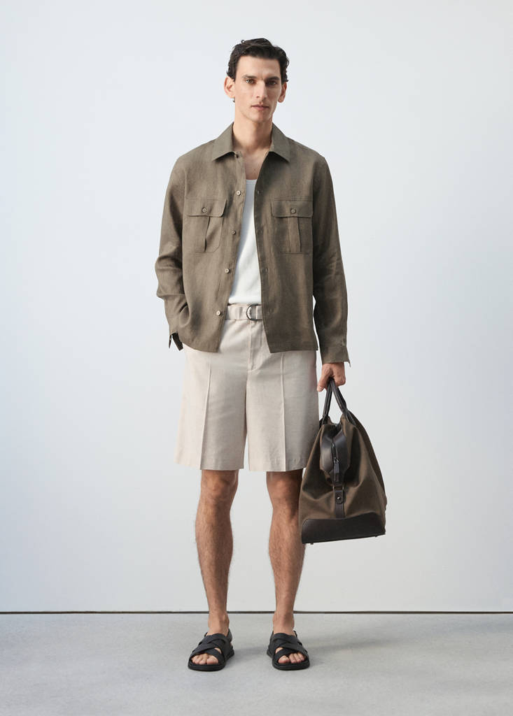 Regular-fit 100% linen overshirt — Mink Grey