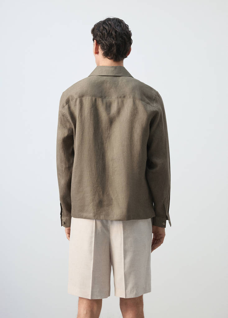 Regular-fit 100% linen overshirt — Mink Grey