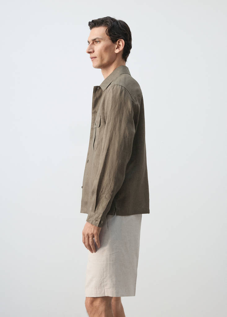 Regular-fit 100% linen overshirt — Mink Grey
