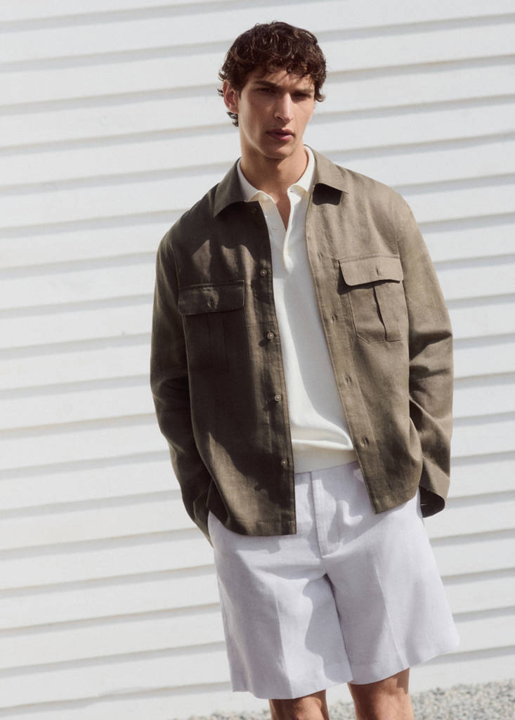 Regular-fit 100% linen overshirt — Mink Grey