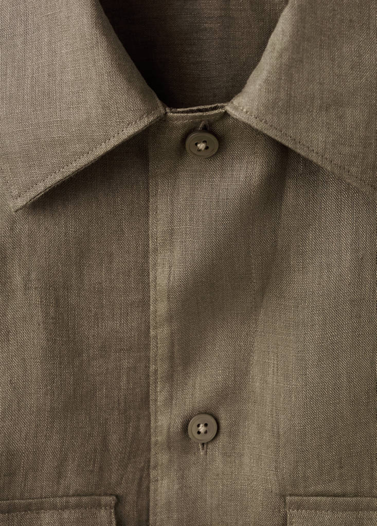 Regular-fit 100% linen overshirt — Mink Grey