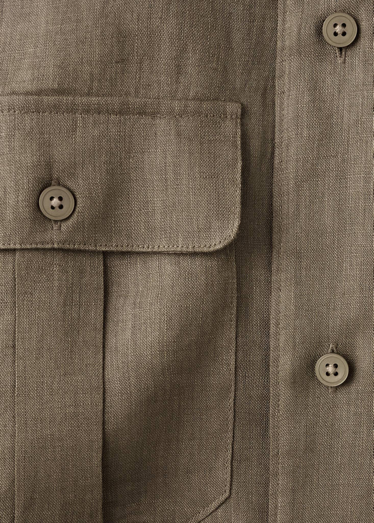 Regular-fit 100% linen overshirt — Mink Grey