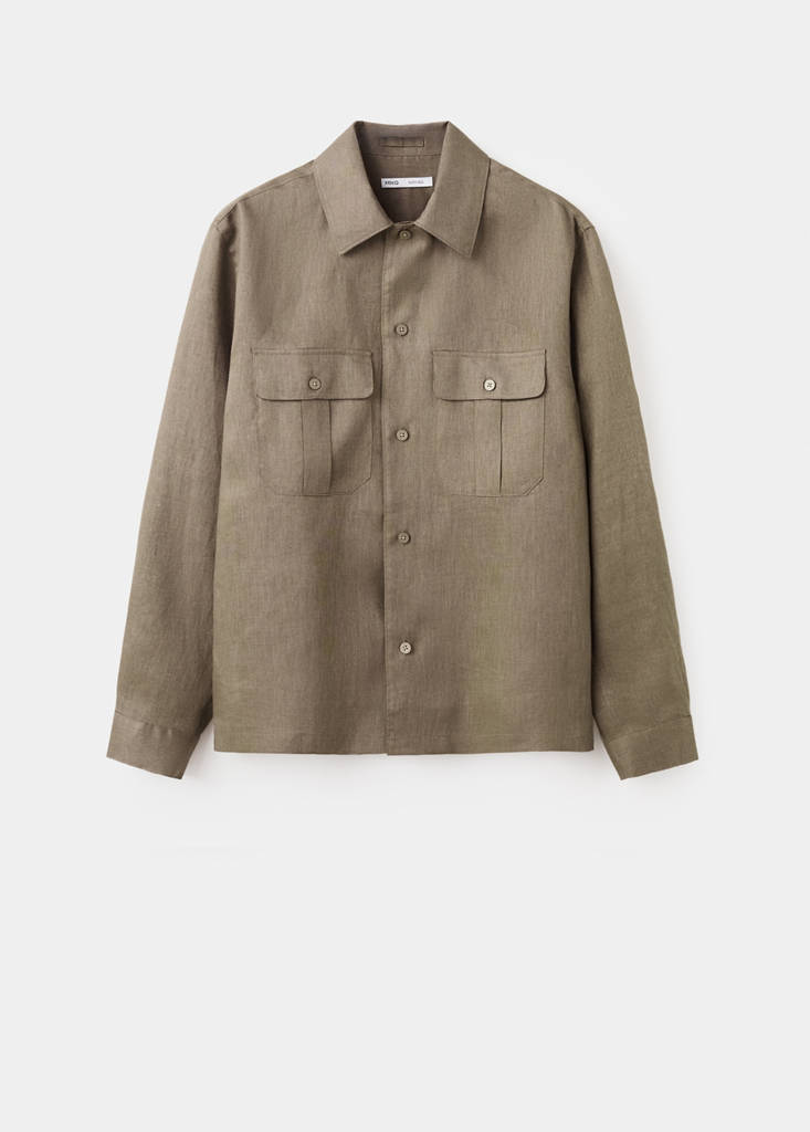 Regular-fit 100% linen overshirt — Mink Grey