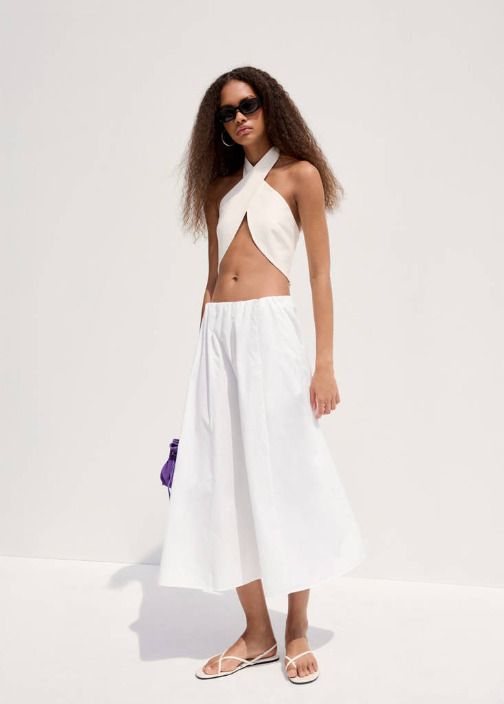 Flared cotton skirt — White