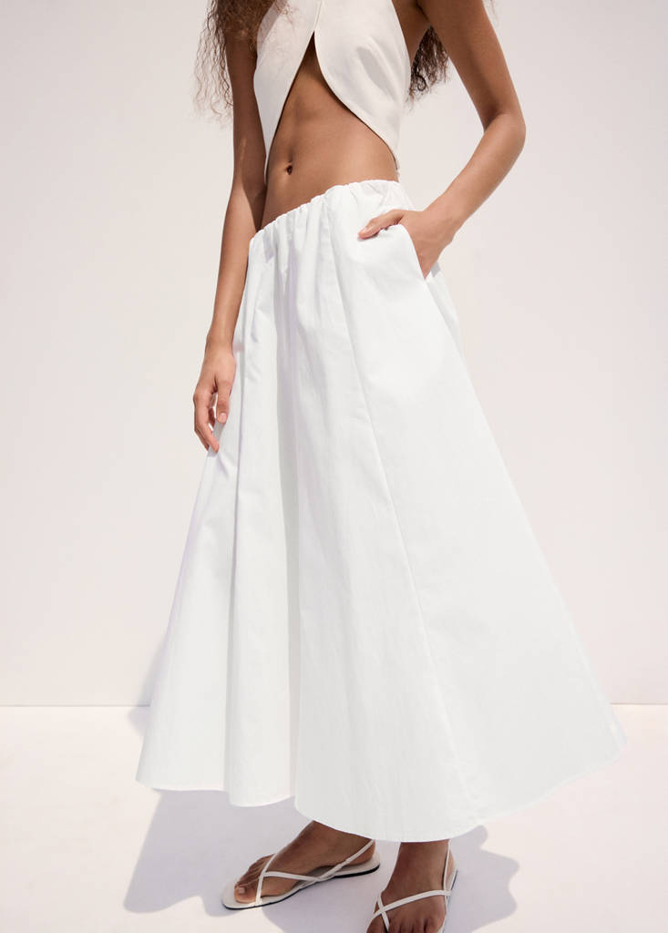 Flared cotton skirt — White