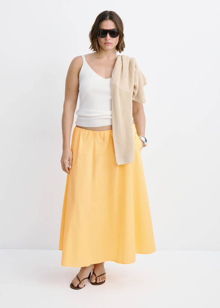 Flared cotton skirt — Pastel Yellow