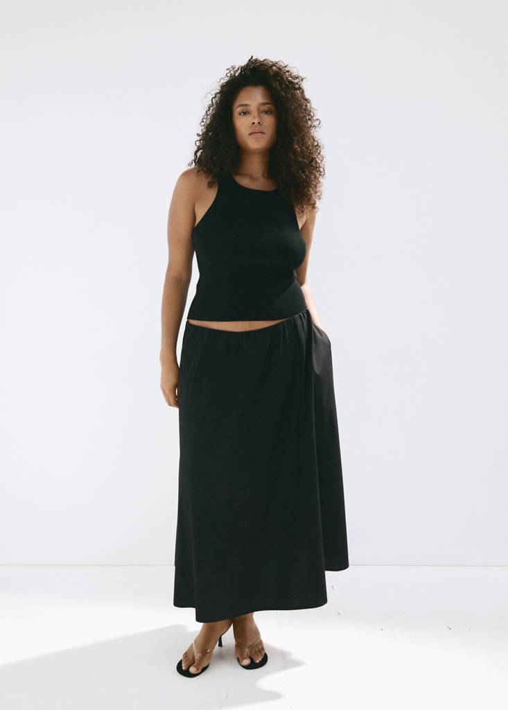 Flared cotton skirt — Black
