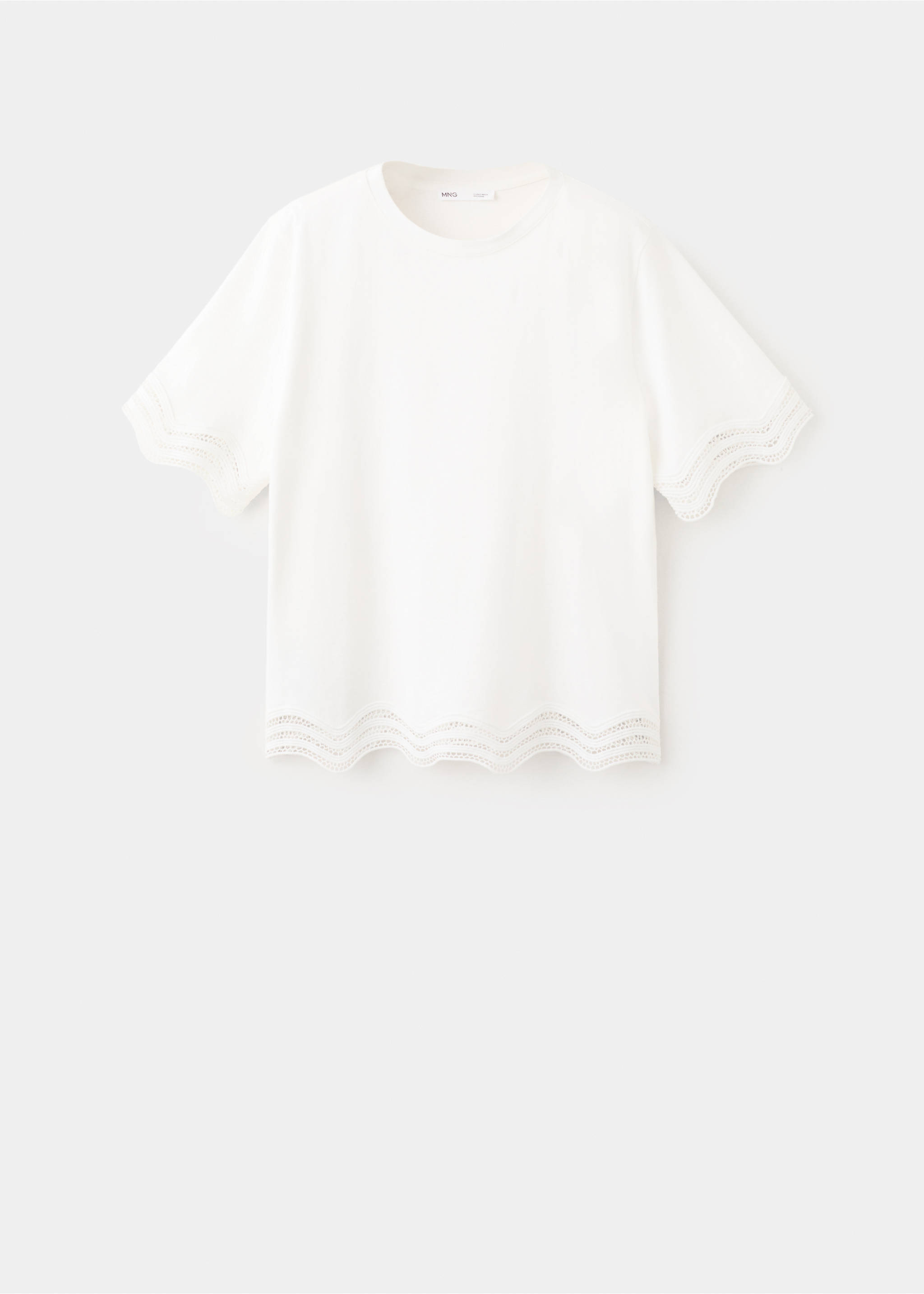 Cotton t-shirt with openwork embroidered detail - Article without model, White. Ref: 37041354-00.