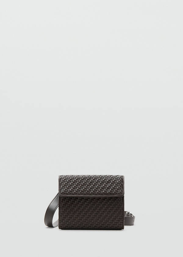 Braided crossbody bag with long handle — Brown