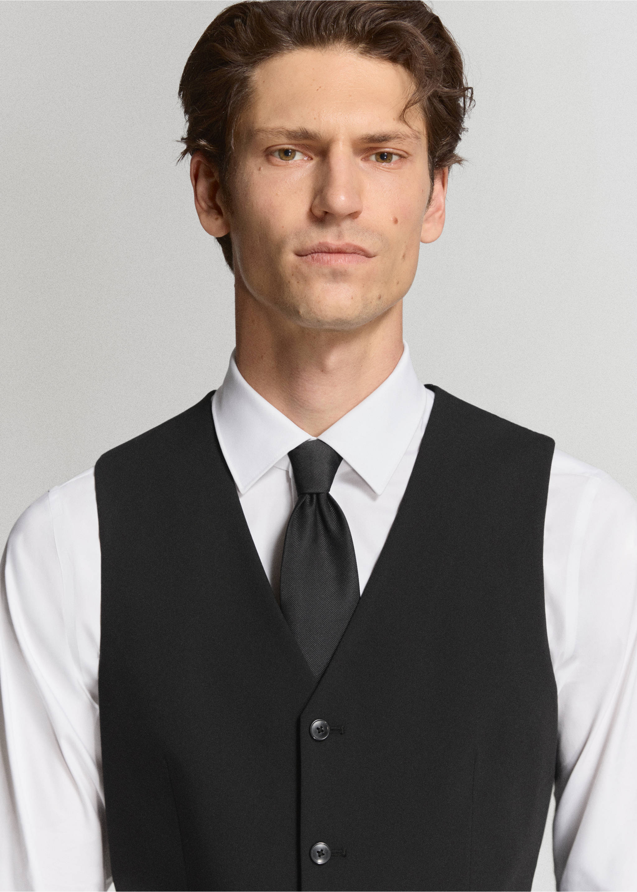 Костюмный жилет super slim fit из ткани стретч - Деталь изделия 1, Черный. Ref: 37041357-00.