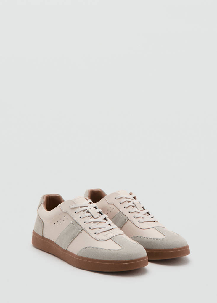 Buty z łączonych materiałów ze skórą biały - Mężczyzna - 43 - MANGO MAN