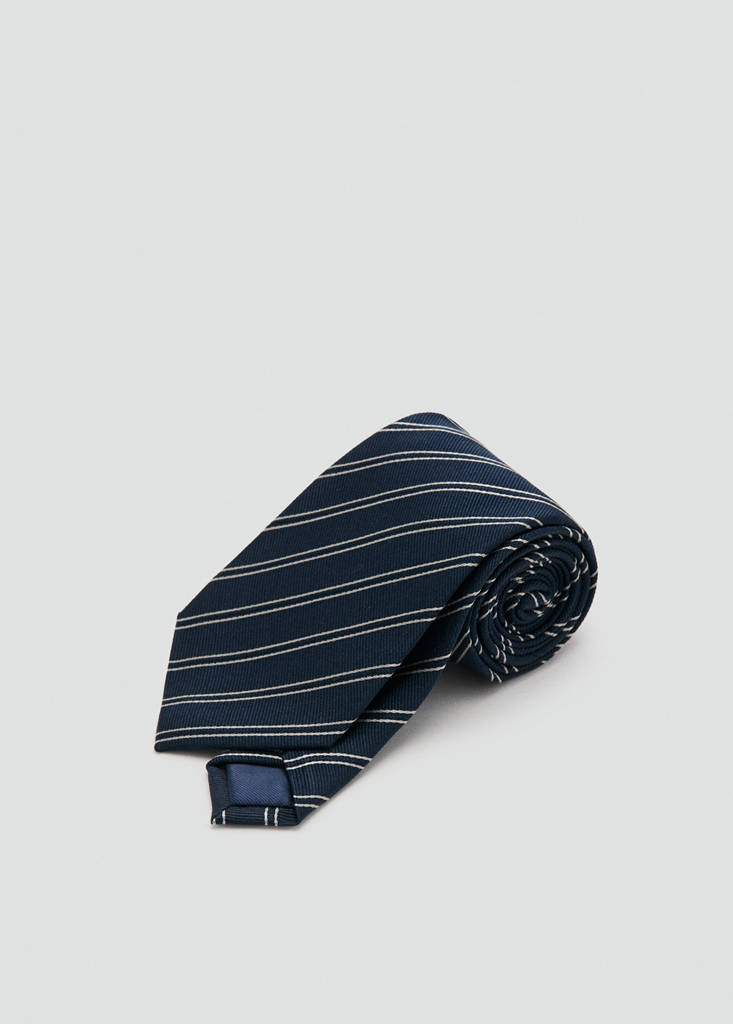 Striped tie with combined patterns — Navy