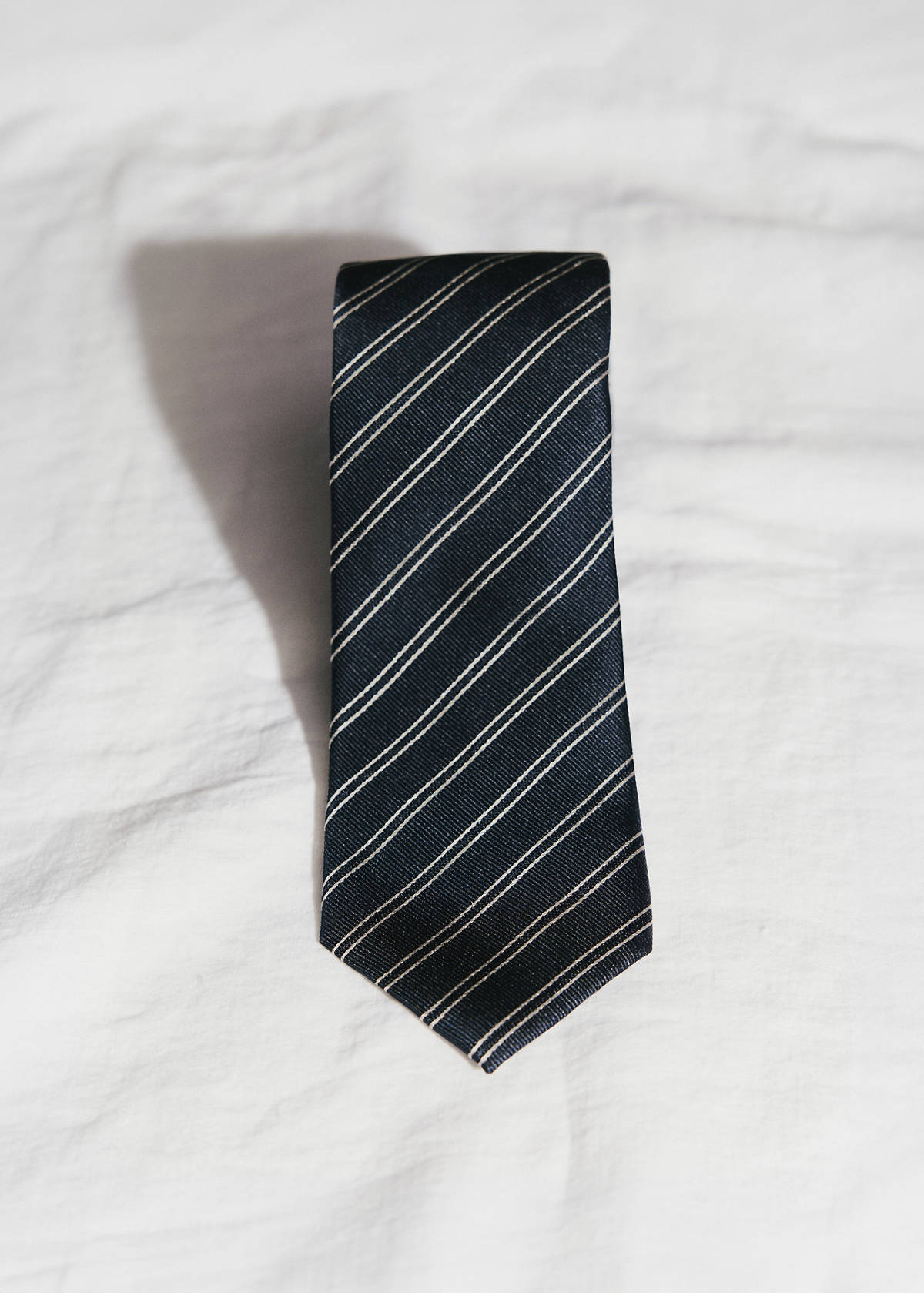 Striped tie with combined patterns — Navy