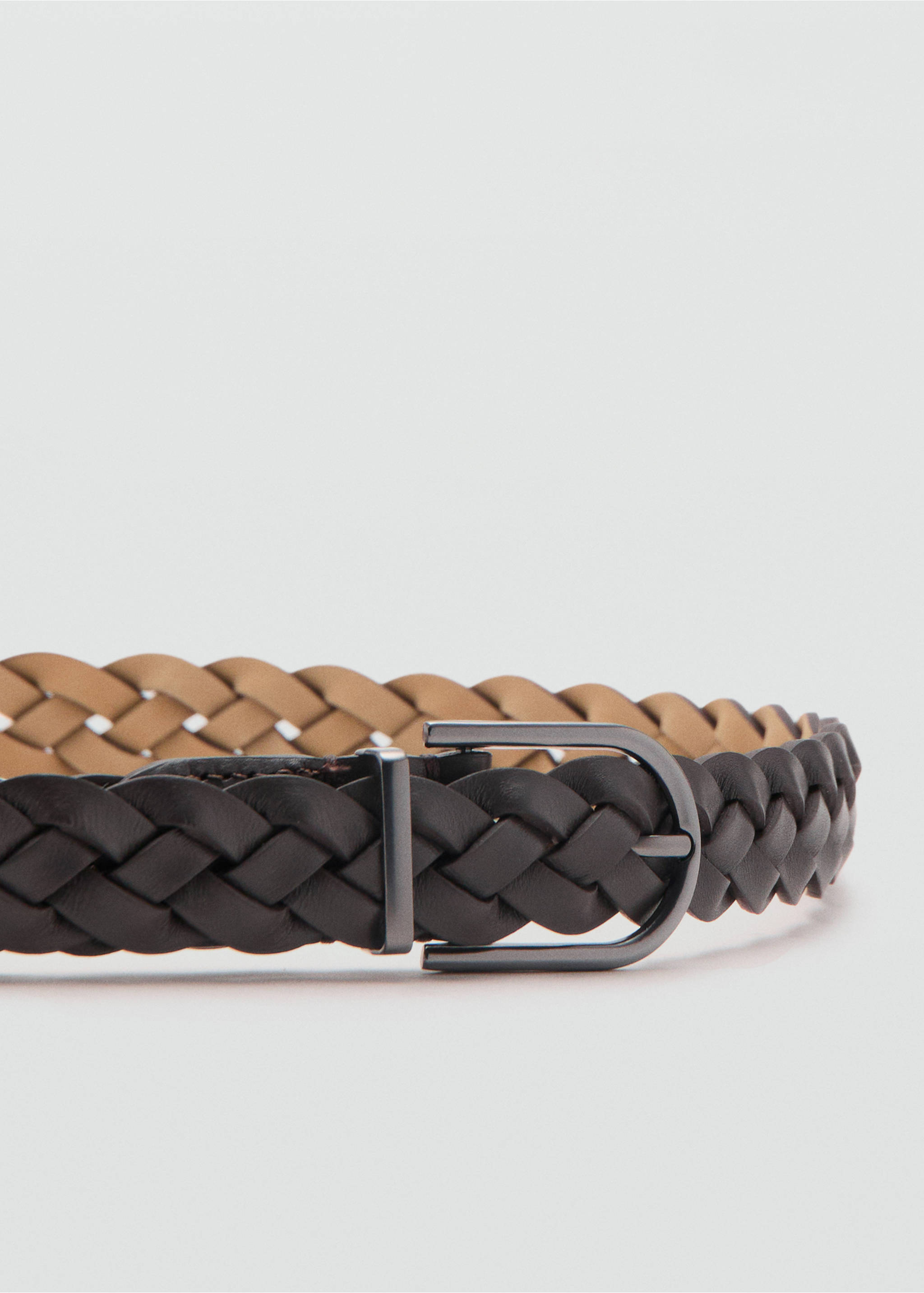 100% braided leather belt - Medium plane, Brown. Ref: 37041361-00.