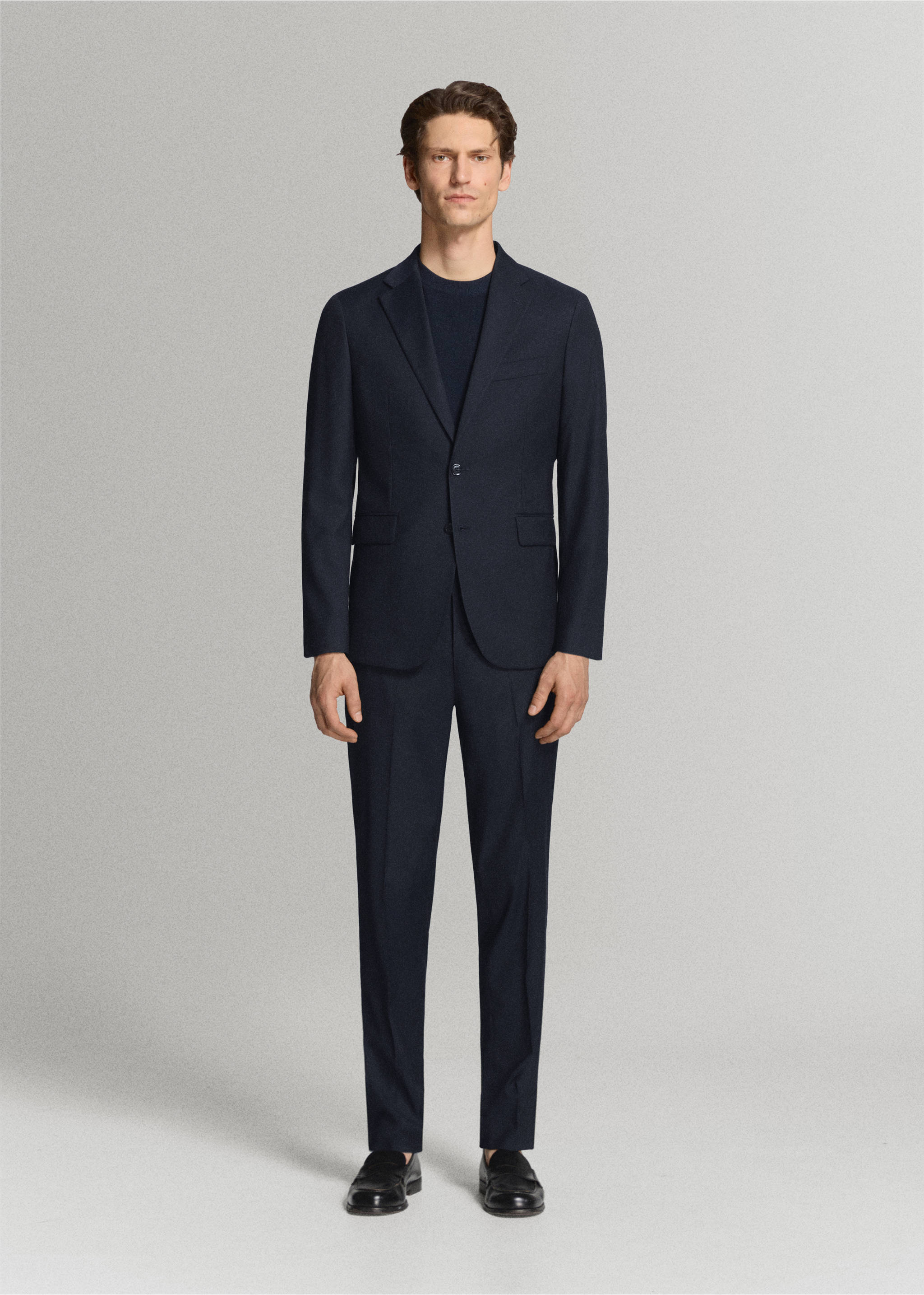 Navy blue trousers worn with a matching blazer and dark jumper, Navy. Ref: 37041362-01.