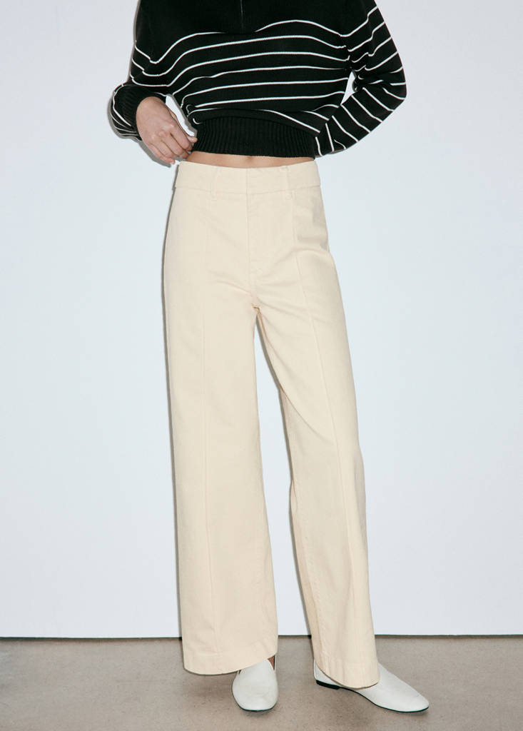 High-waisted wide leg jeans with stitching — Vanilla