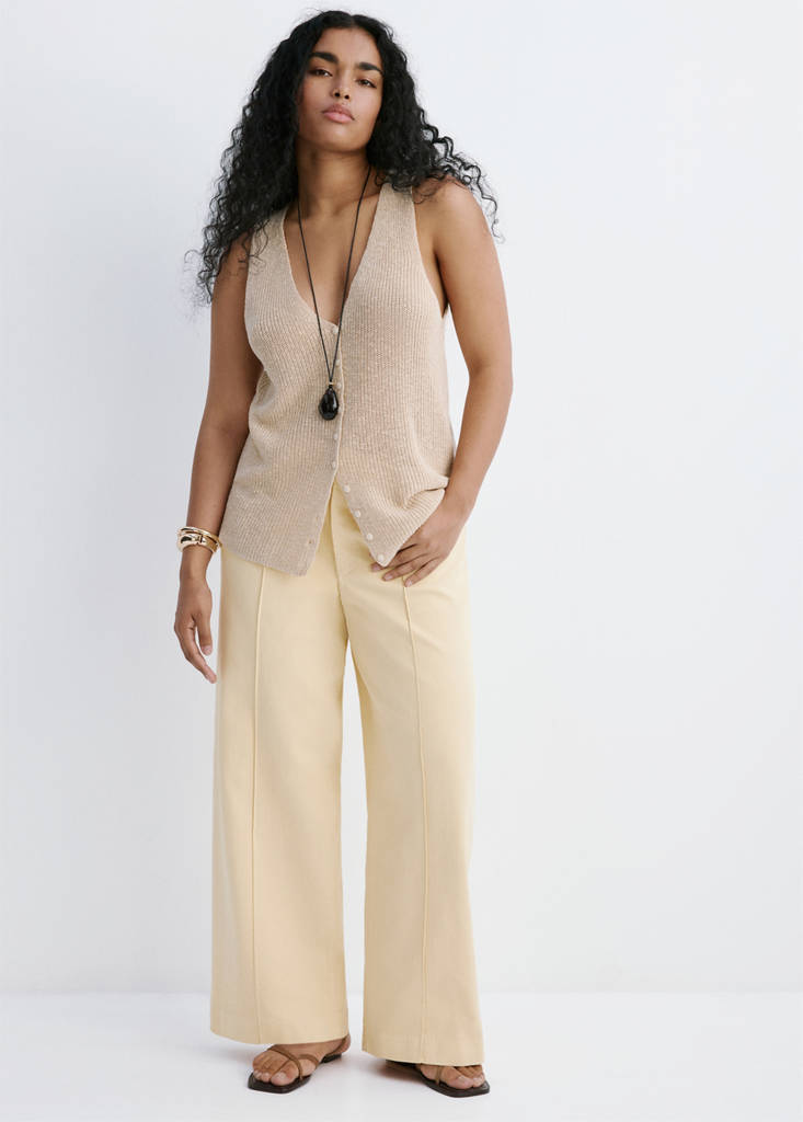 High-waisted wide leg jeans with stitching — Vanilla